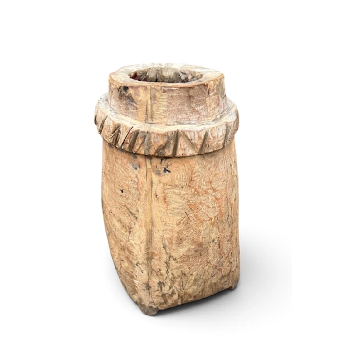 A VINTAGE CARVED HARD WOOD STICK STAND Of flared cylindrical...
