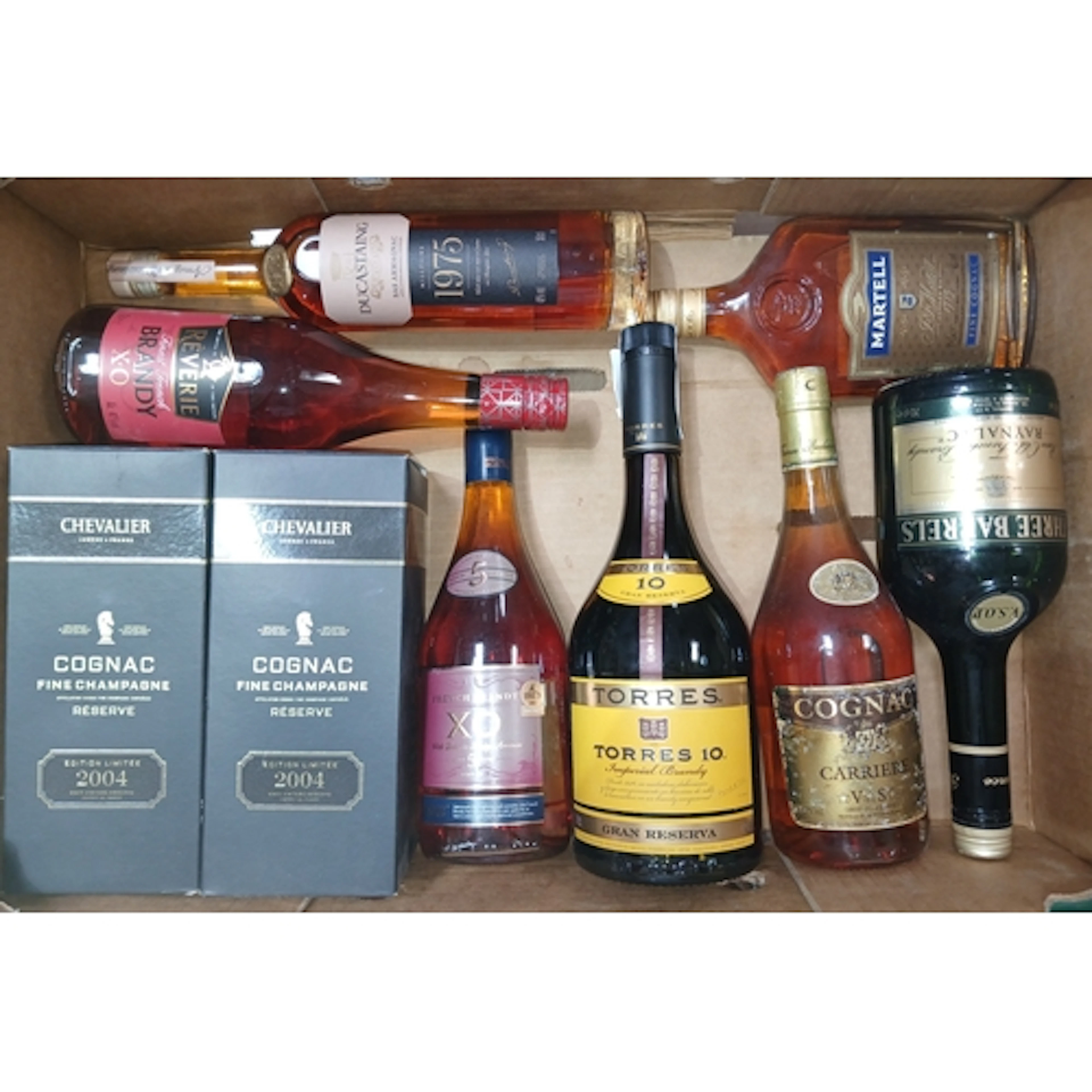 A box of assorted cognac, armagnac and brandy including Chev...