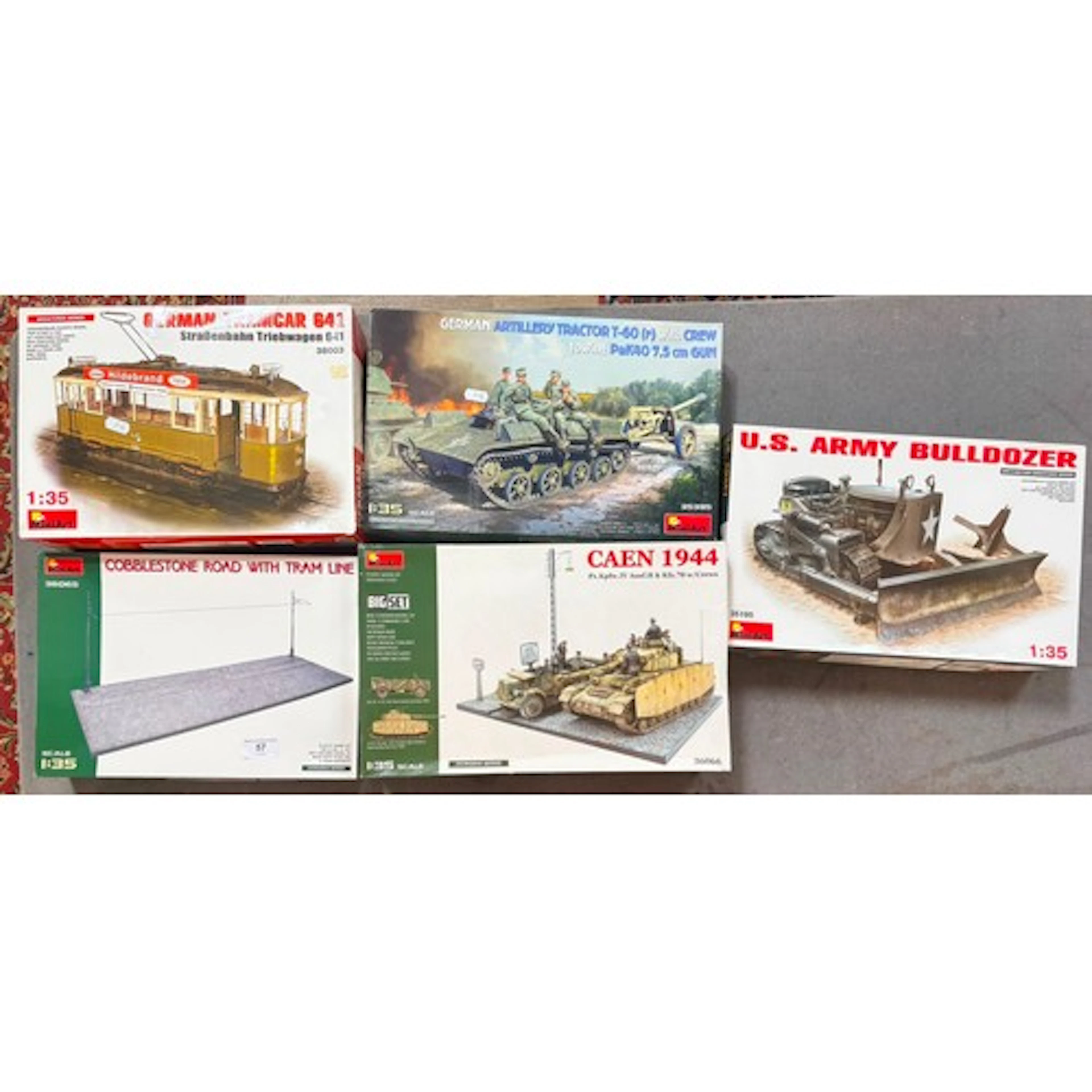 A group of five assorted MiniArt military model kits, 1:35 s...