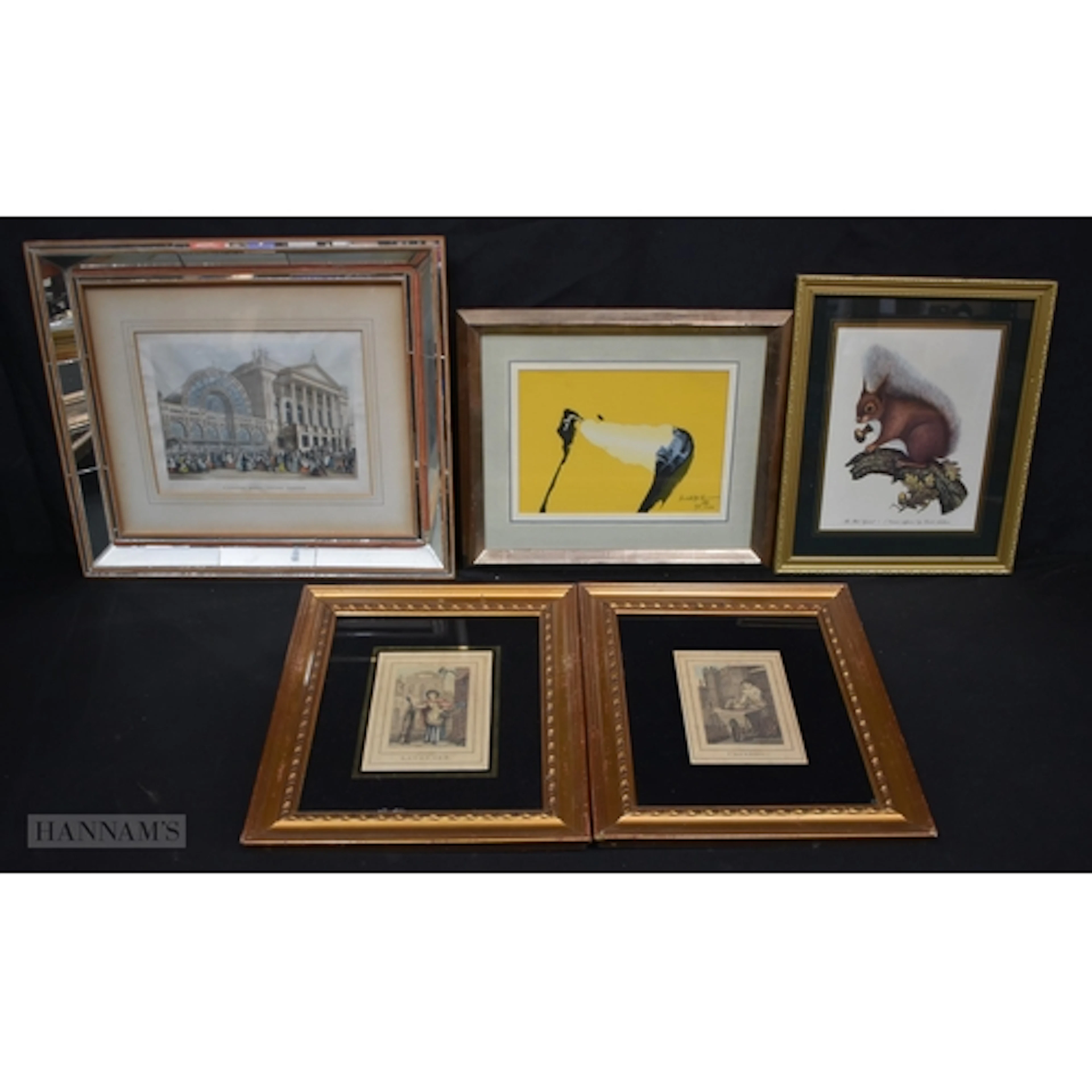 A wood and mirror framed etching of the Theatre Royal togeth...