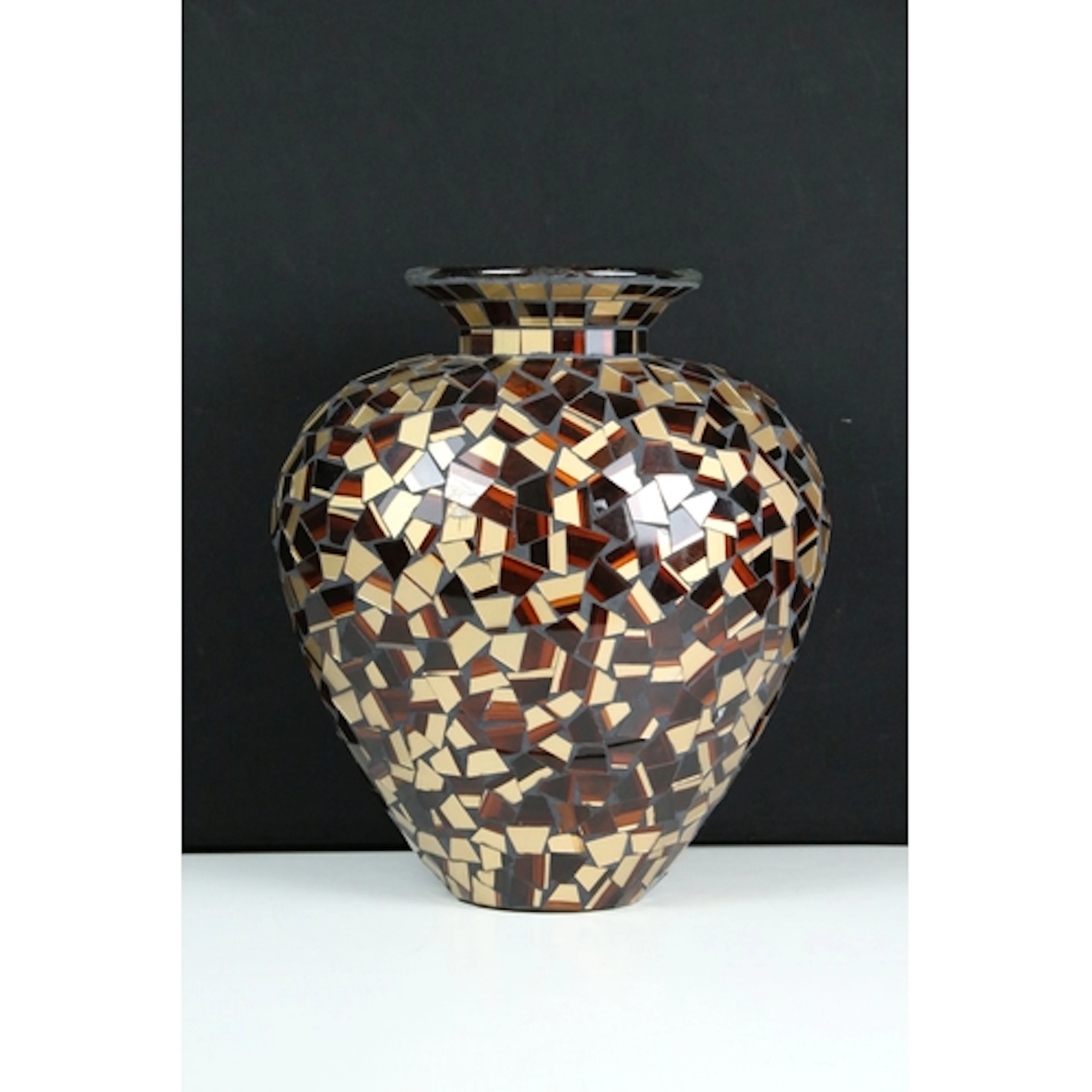Mosaic vase of flattened amphora form with flared rim, havin...