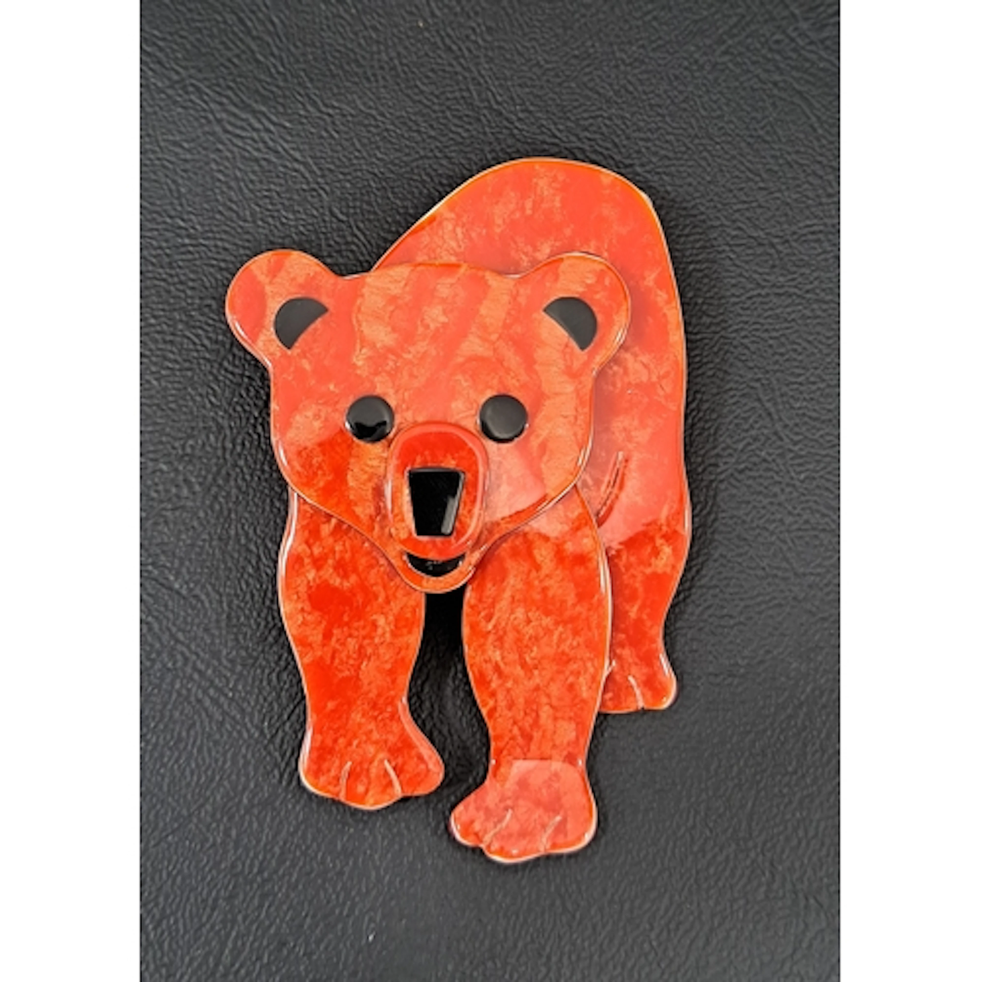 LEA STEIN BEAR BROOCH with mottled red/brown body and black ...