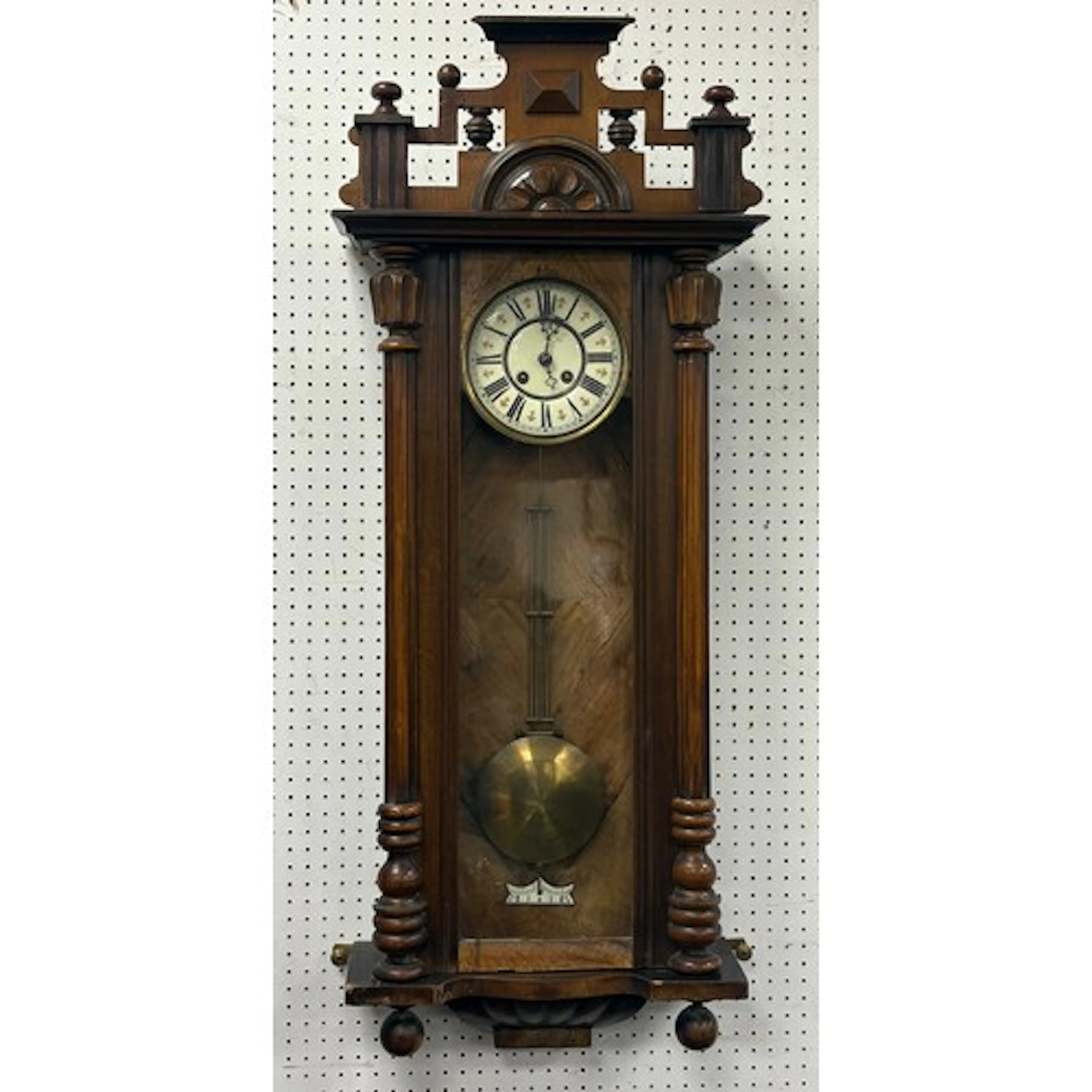 A 19th century walnut Vienna regulator style wall clock, car...
