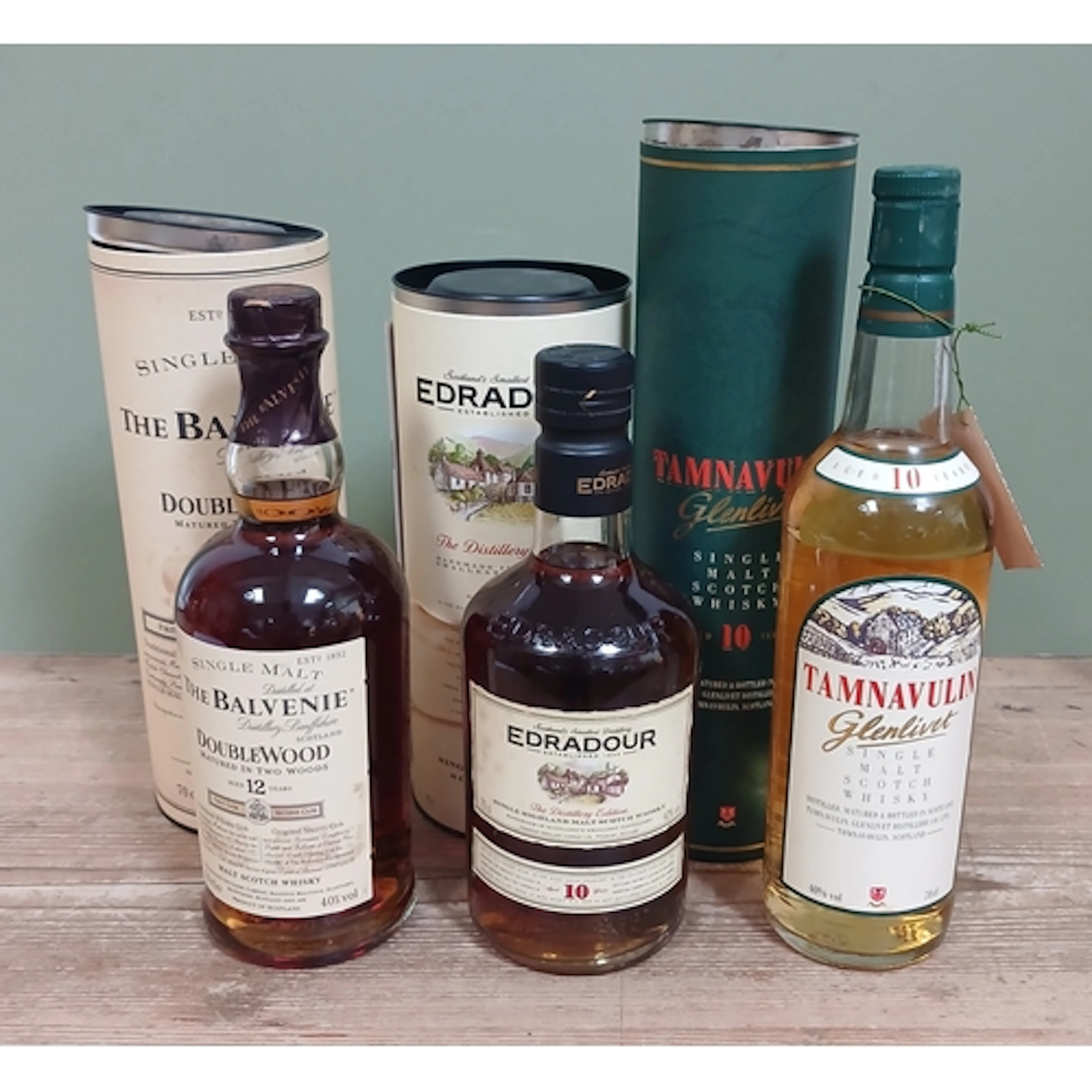 Three bottles of single malt comprising Balvenie doublewood ...