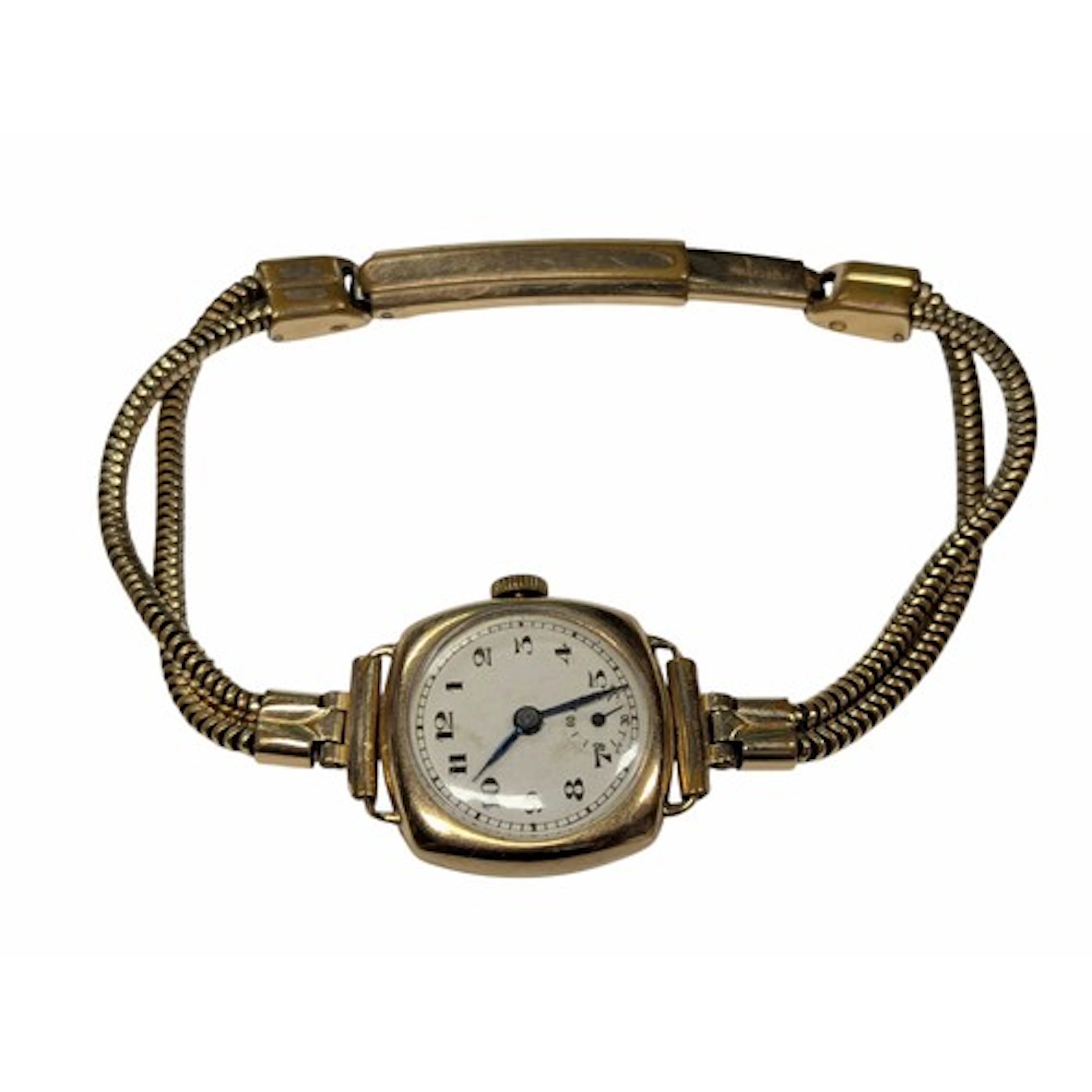 A 1940s 9ct gold cased wristwatch, silver dial, Arabic numer...