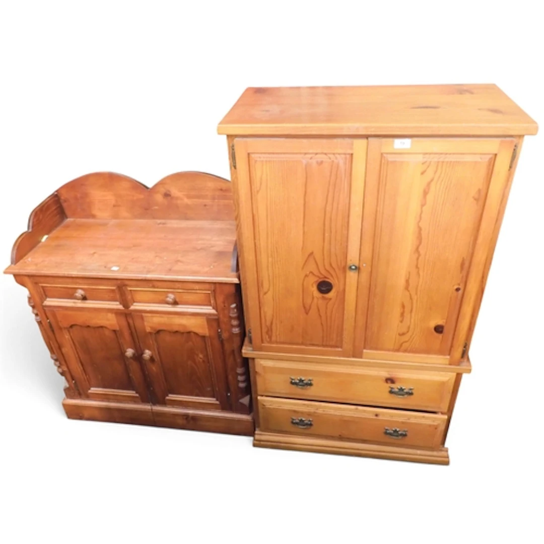 A lot comprising a 20th century pine linen press with pair o...
