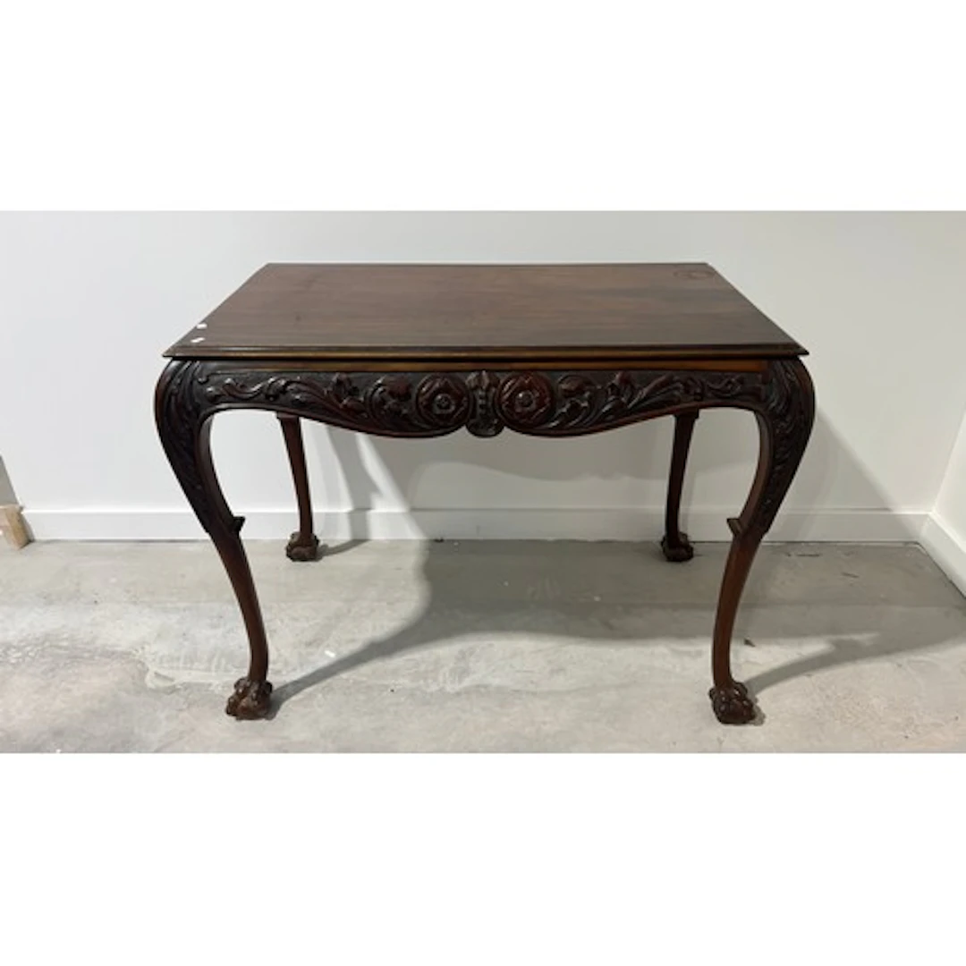 Mahogany hall table, the moulded rectangular top over acanth...