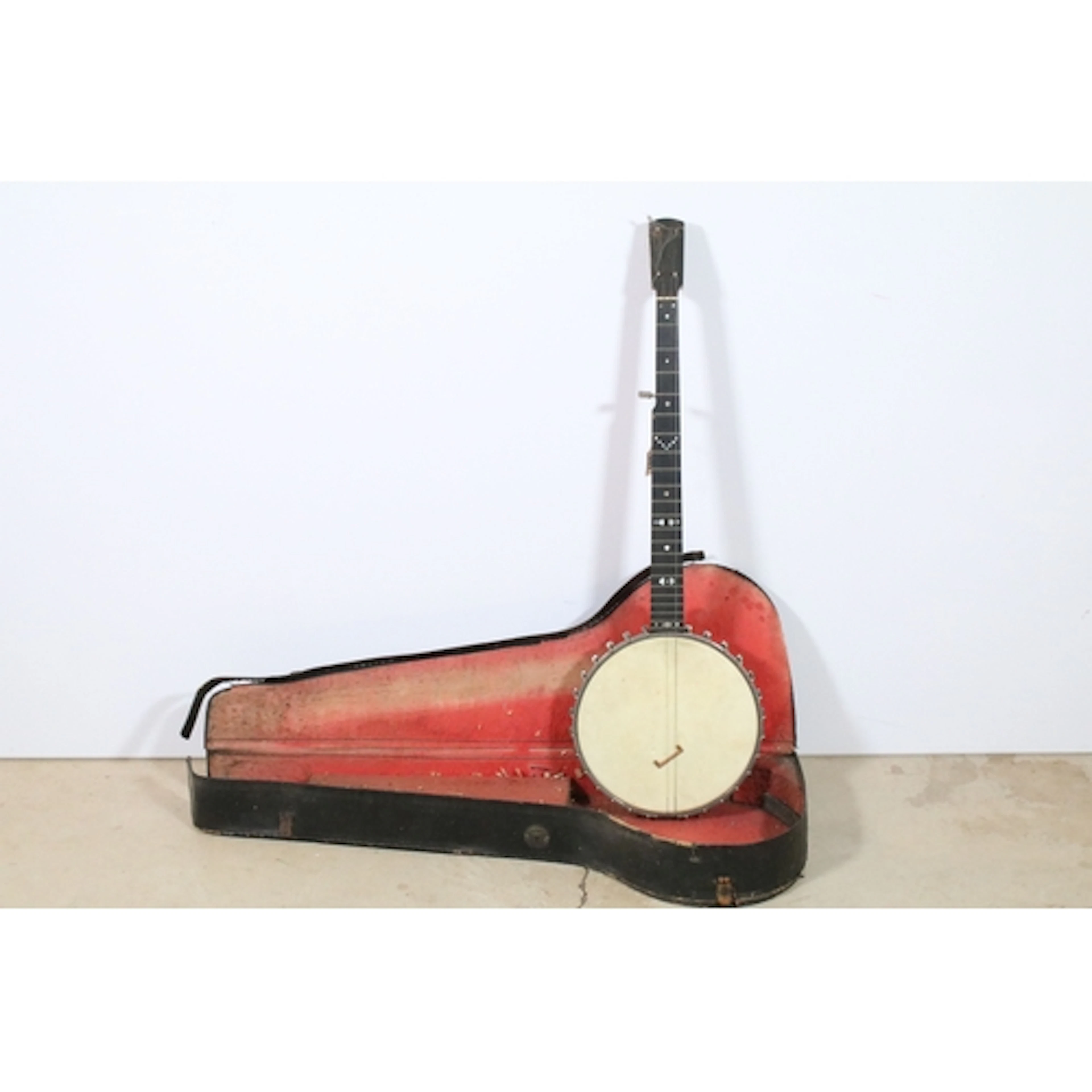 Antique five-stringed banjo, with mother-of-pearl inlaid fre...