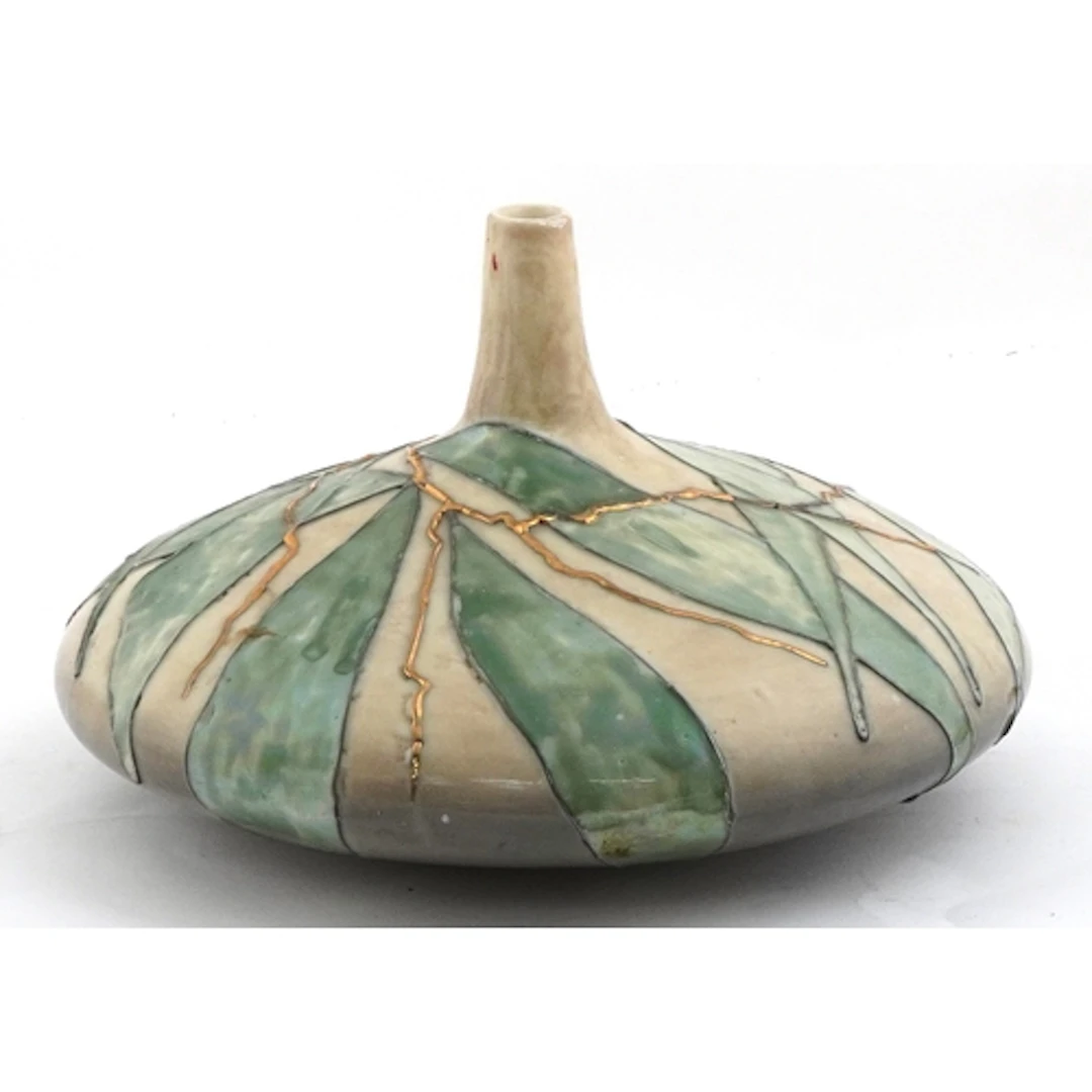 20th century studio pottery squat vase with gilt decoration ...