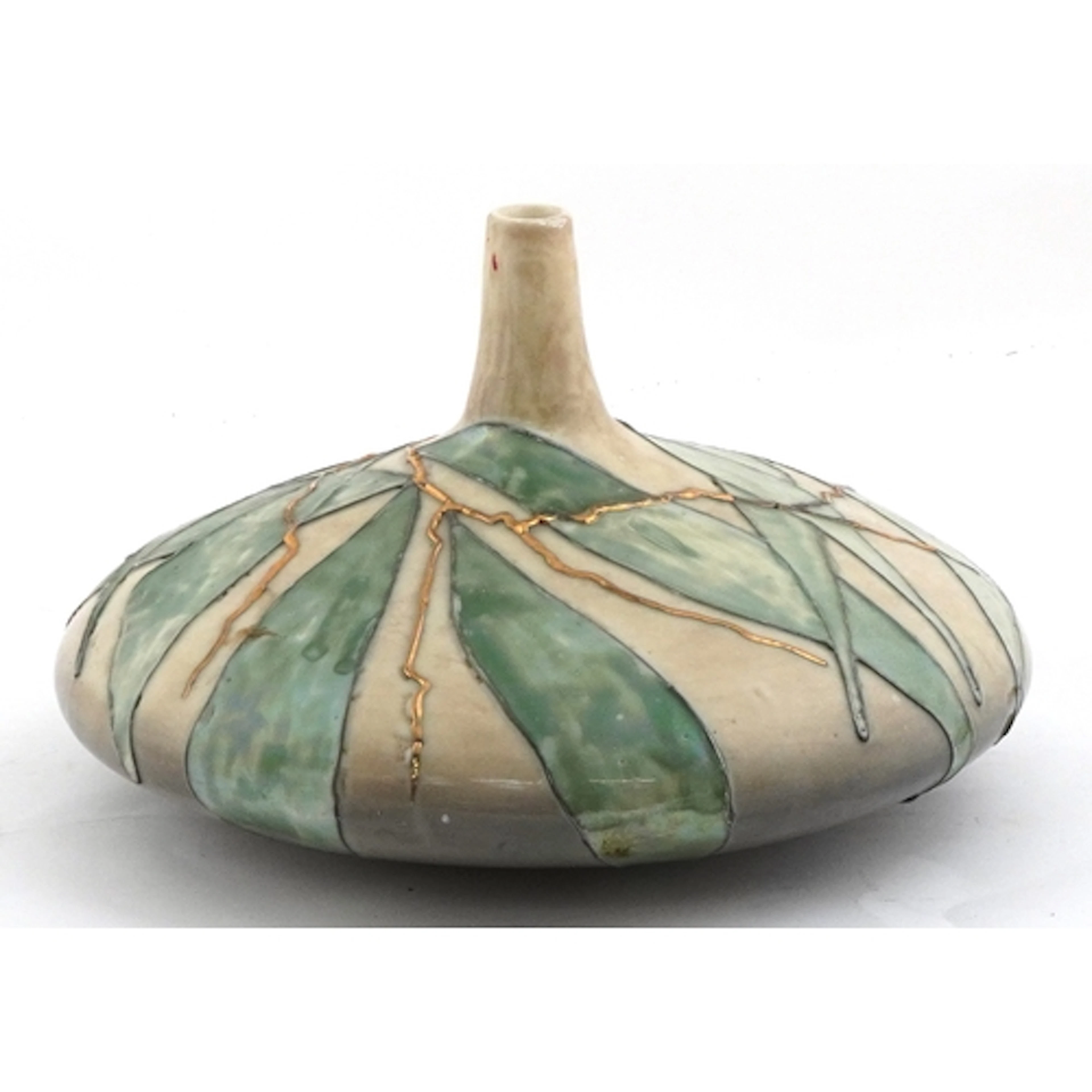 20th century studio pottery squat vase with gilt decoration ...