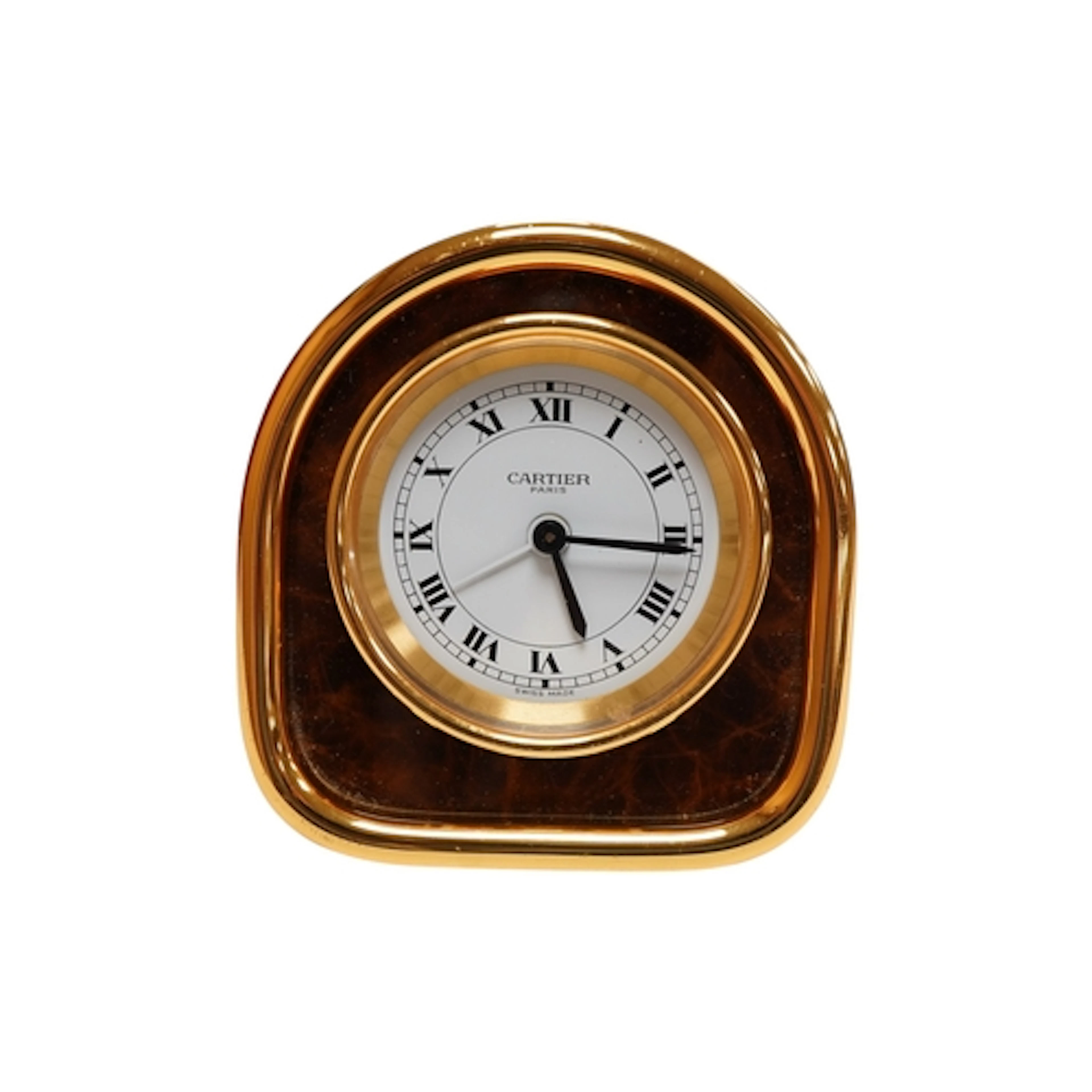 A boxed Must de Cartier gold plated burr walnut enamel trave...