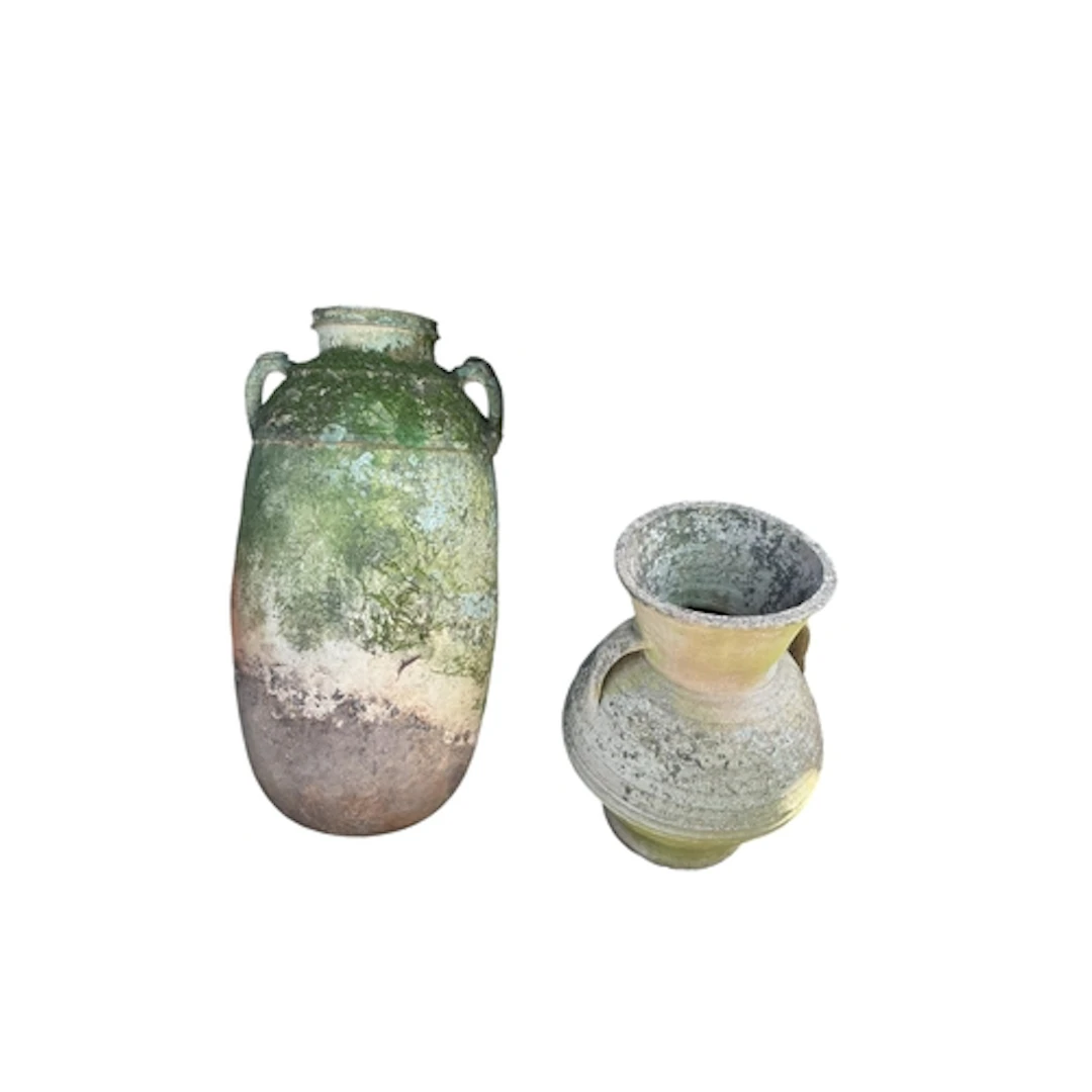 Two earthenware Greek style oil jars, larger approx. height ...