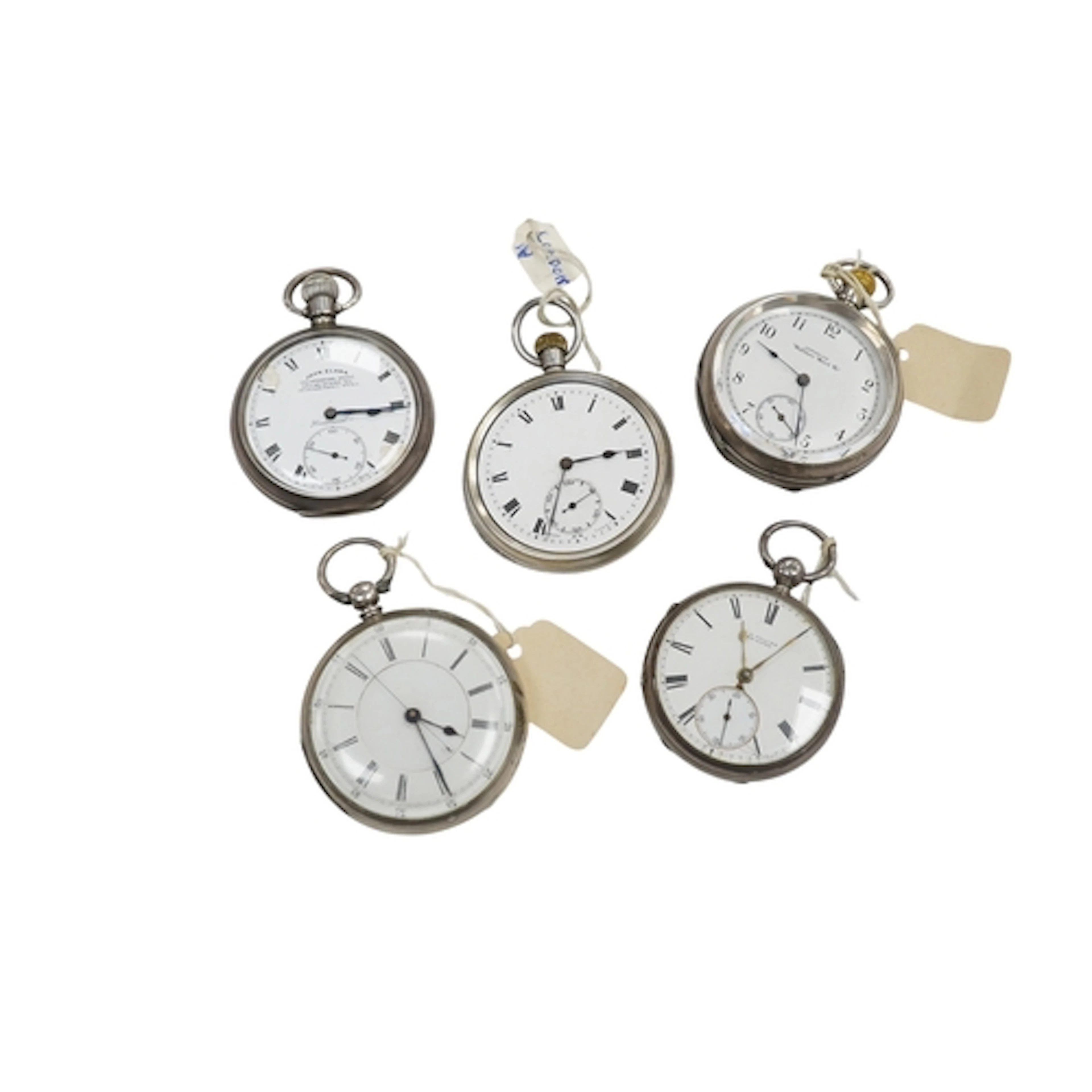 Five assorted Victorian silver open faced pocket watches, in...