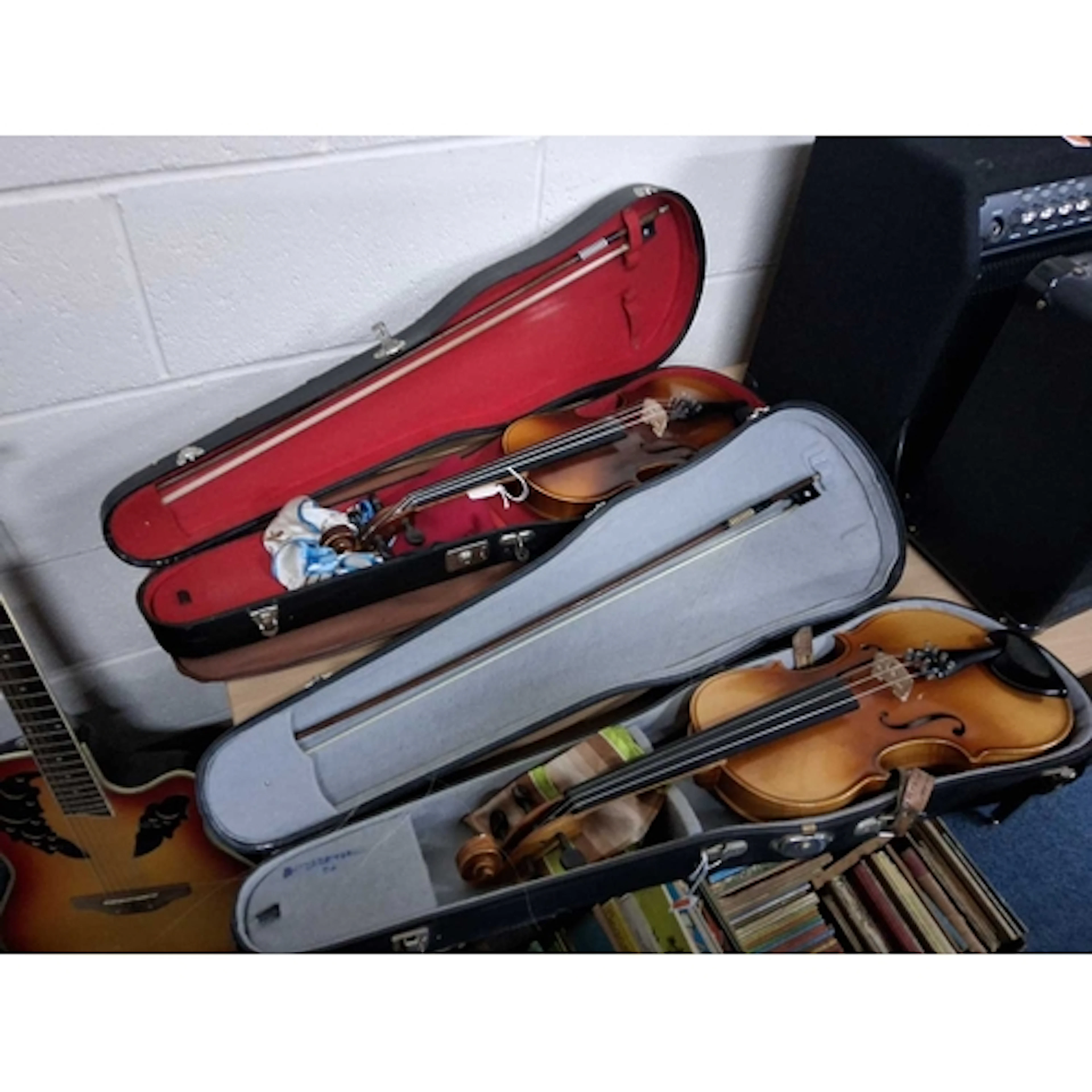 TWO VINTAGE STUDENT ACOUSTIC VIOLINS (ARIA & STRADIVARIU...