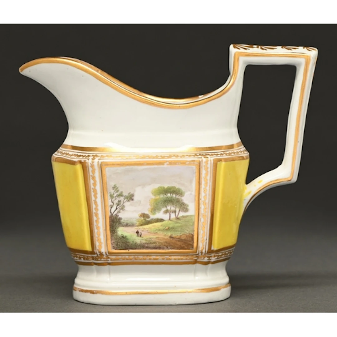 A W*** silver shape milk jug, Mansfield decorated, c1796-180...