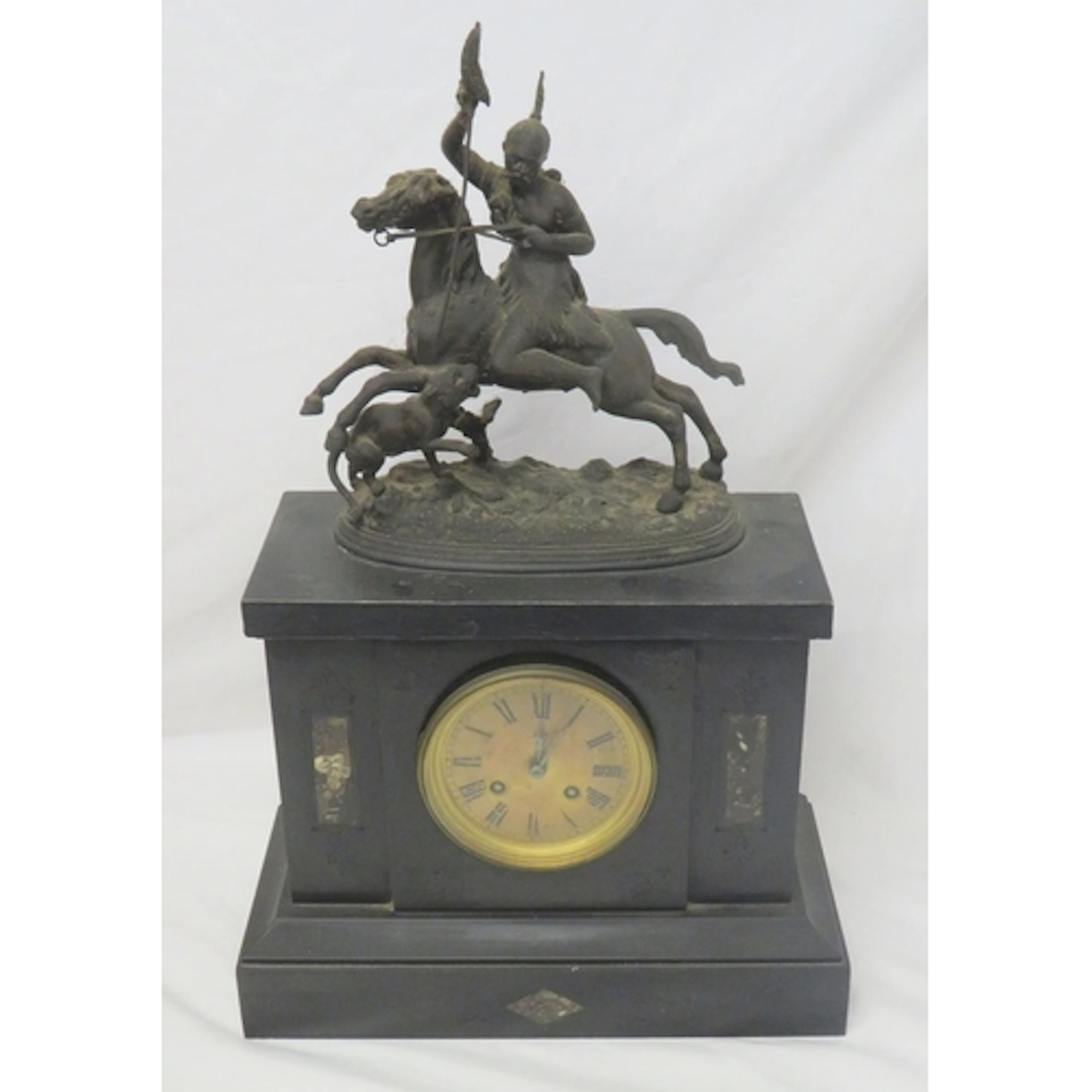 Late C19th Marble & Slate Mantel Clock, 2 train movement, gi...