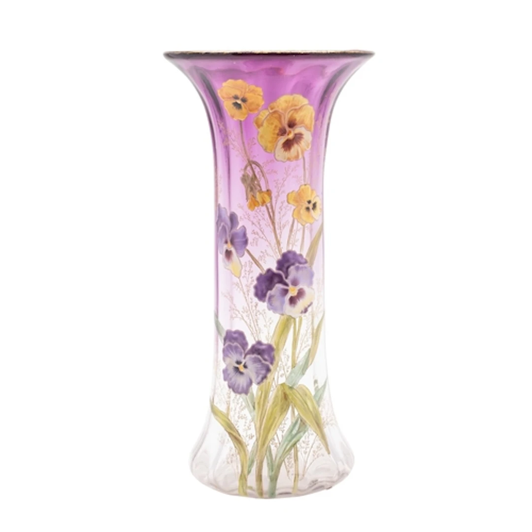 A Legras Mont Joye glass vase of waisted form the graduating...