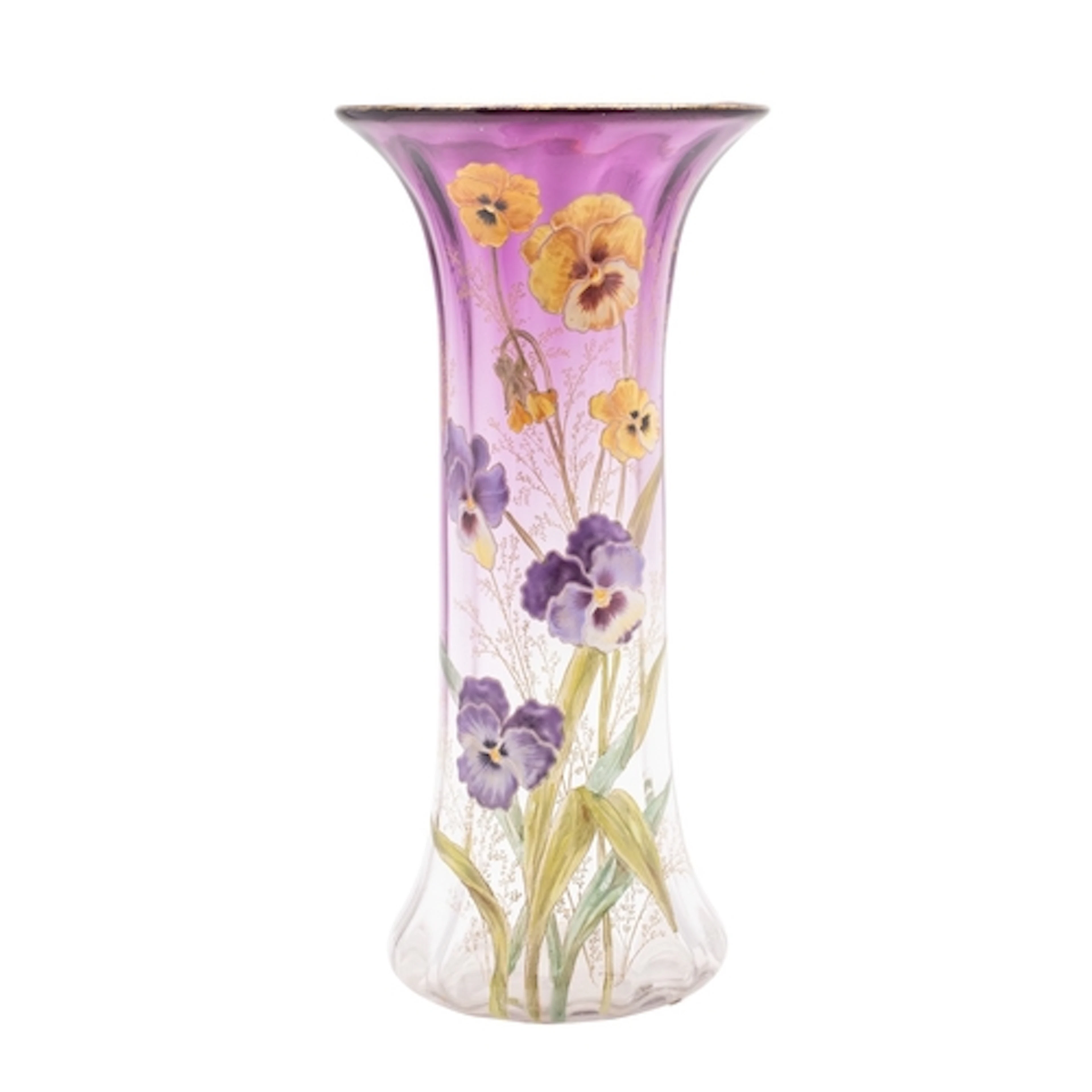 A Legras Mont Joye glass vase of waisted form the graduating...