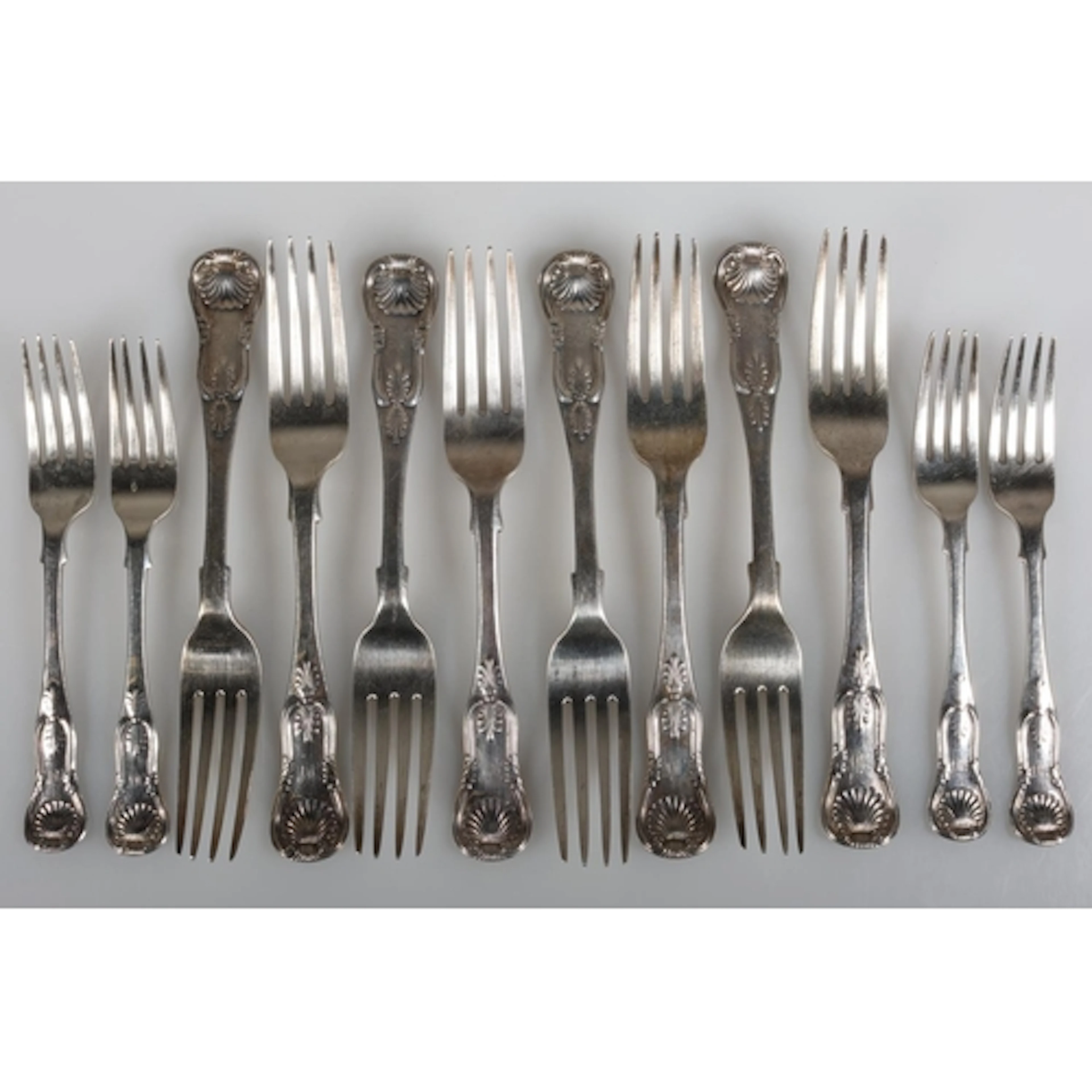 Set of eight Victorian silver Kings pattern table forks by J...
