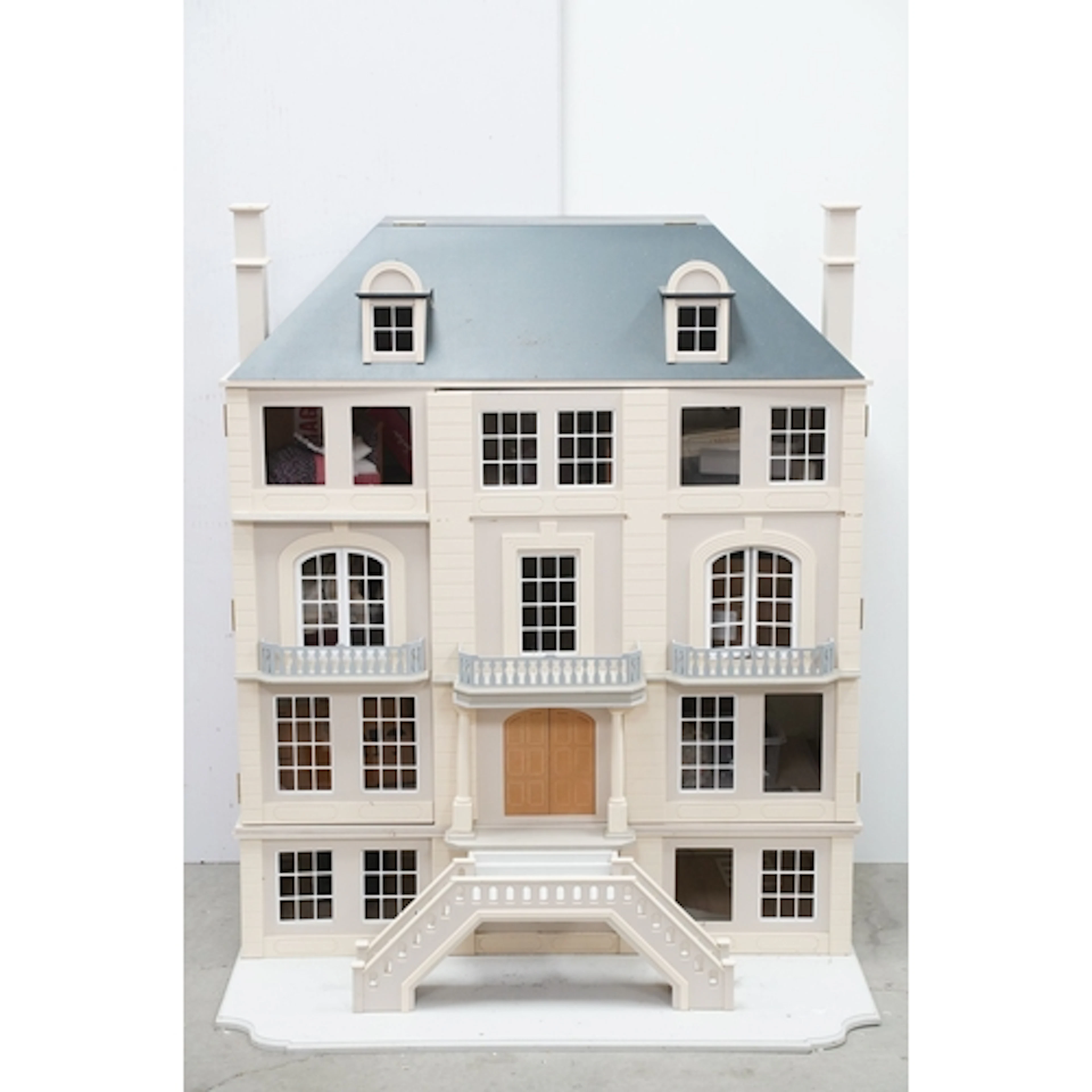Large contemporary double fronted mansion dolls house with o...