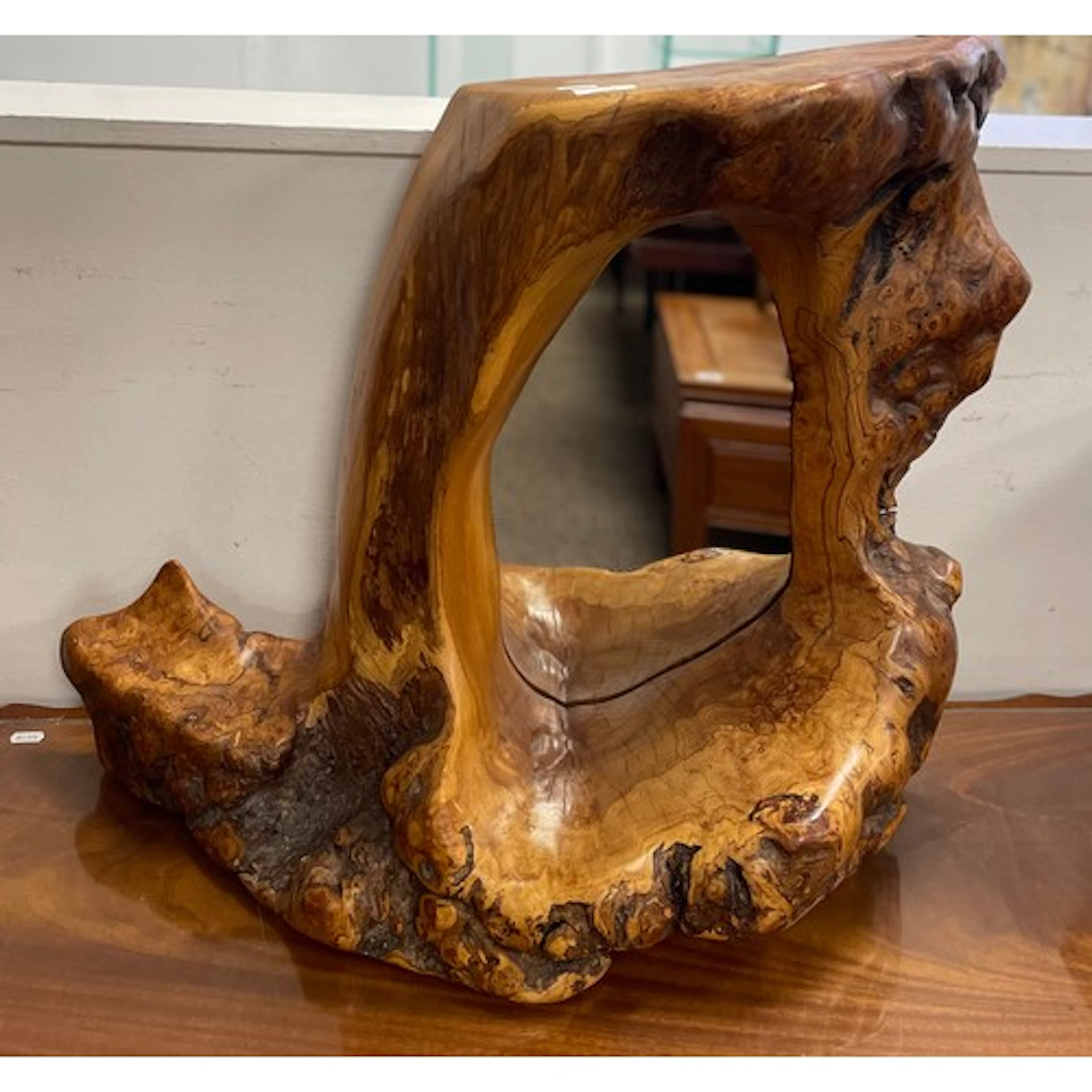 Burr wood naturalistic framed mirror 60cm h
