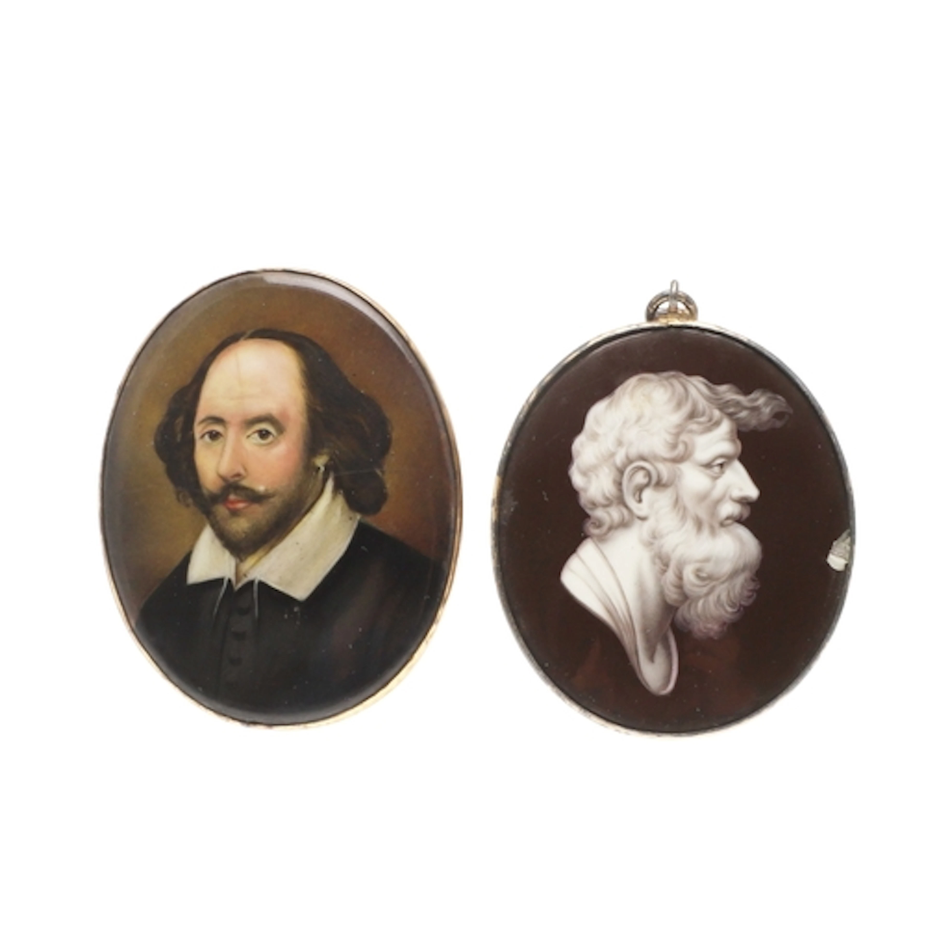 AN ENAMEL PORTRAIT MEDALLION OF A PHILOSOPHER. en grisaille ...