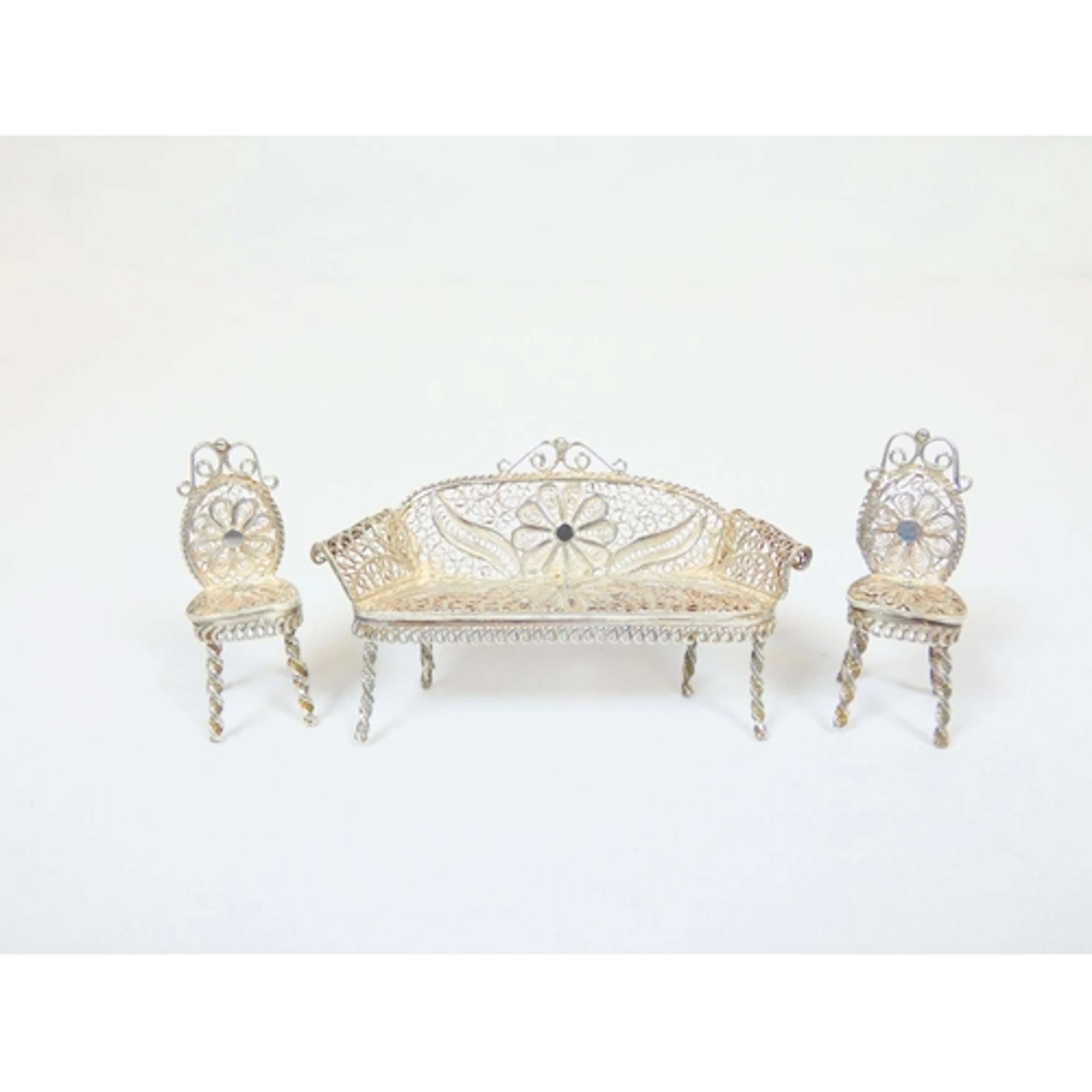 Continental.800 grade silver filigree miniature sofa and a p...