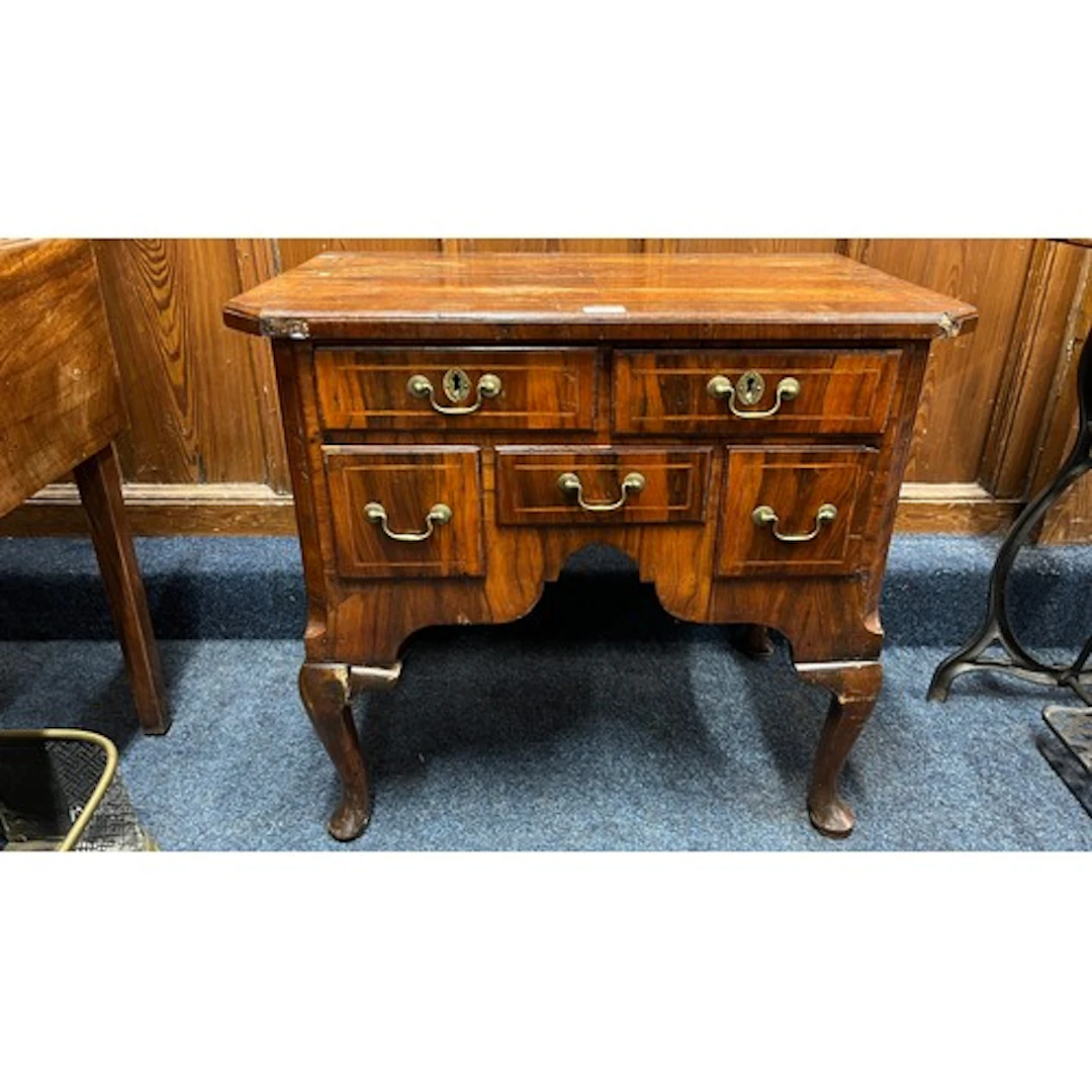 18th century style walnut lowboy, fitted five drawers, shape...