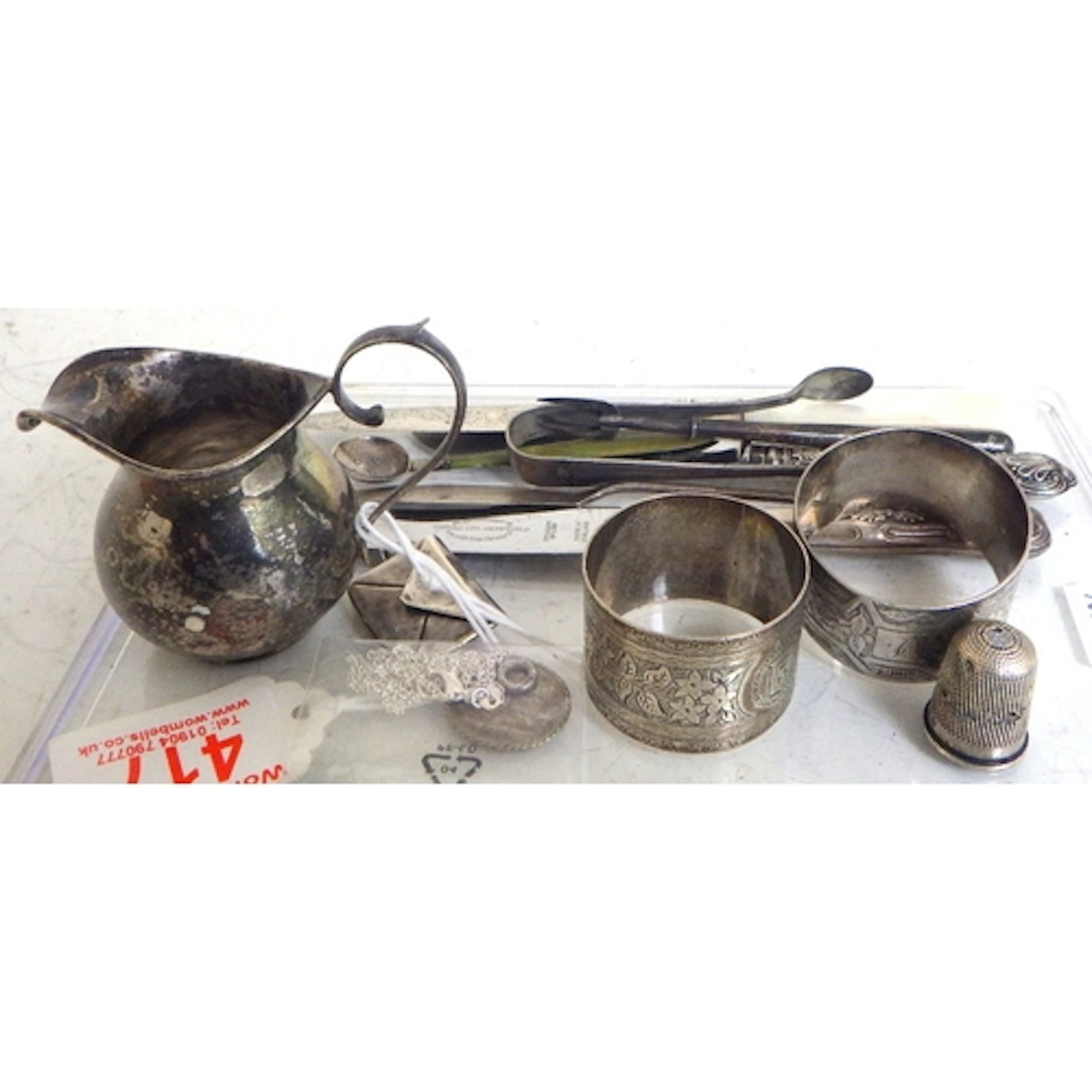 A qty of misc silverware to inc napkin rings, stamp box, sma...