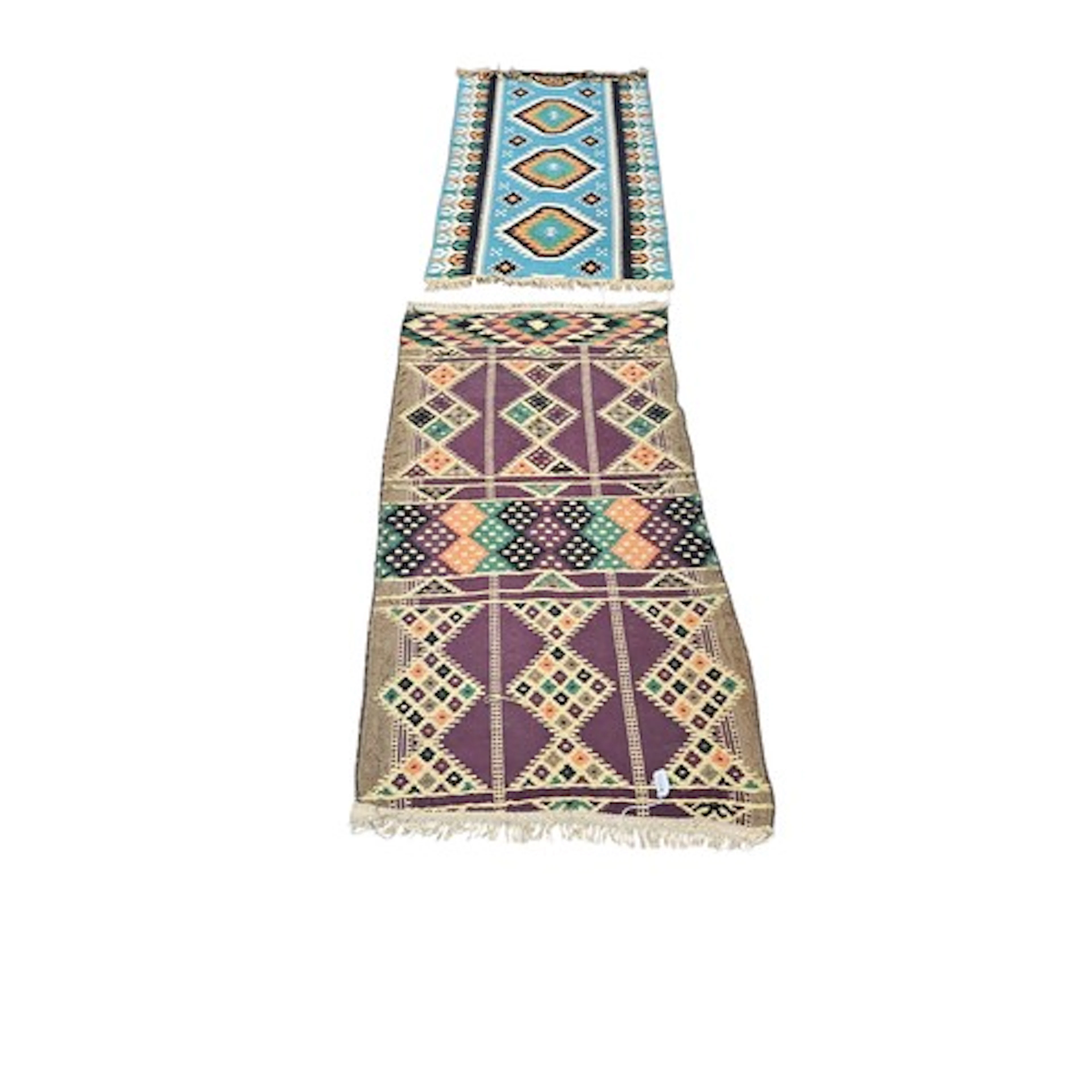 2 small Egyptian woven rugs, each approx 130 x 68 cms