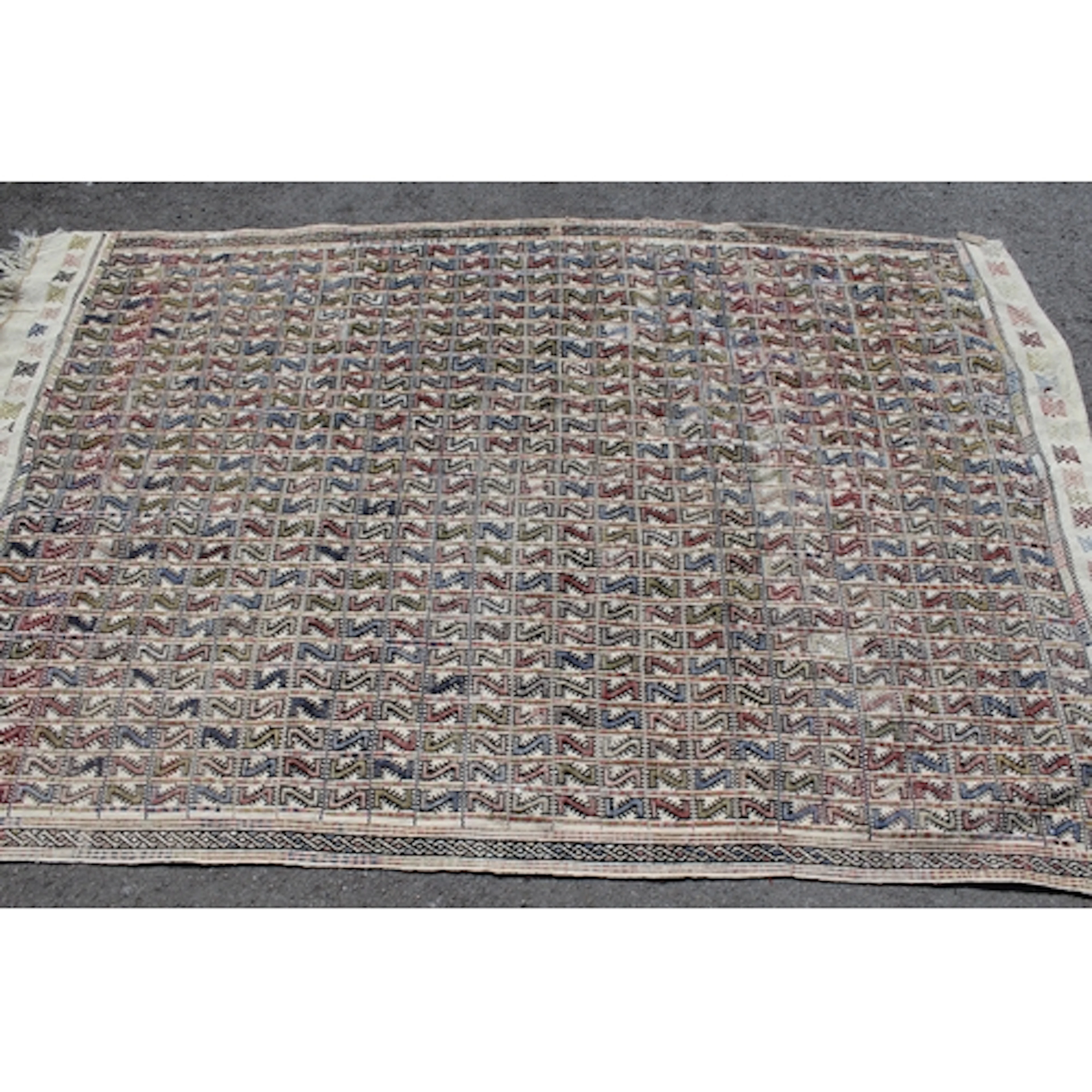 Soumak type flat weave rug with an all-over stylised banded ...