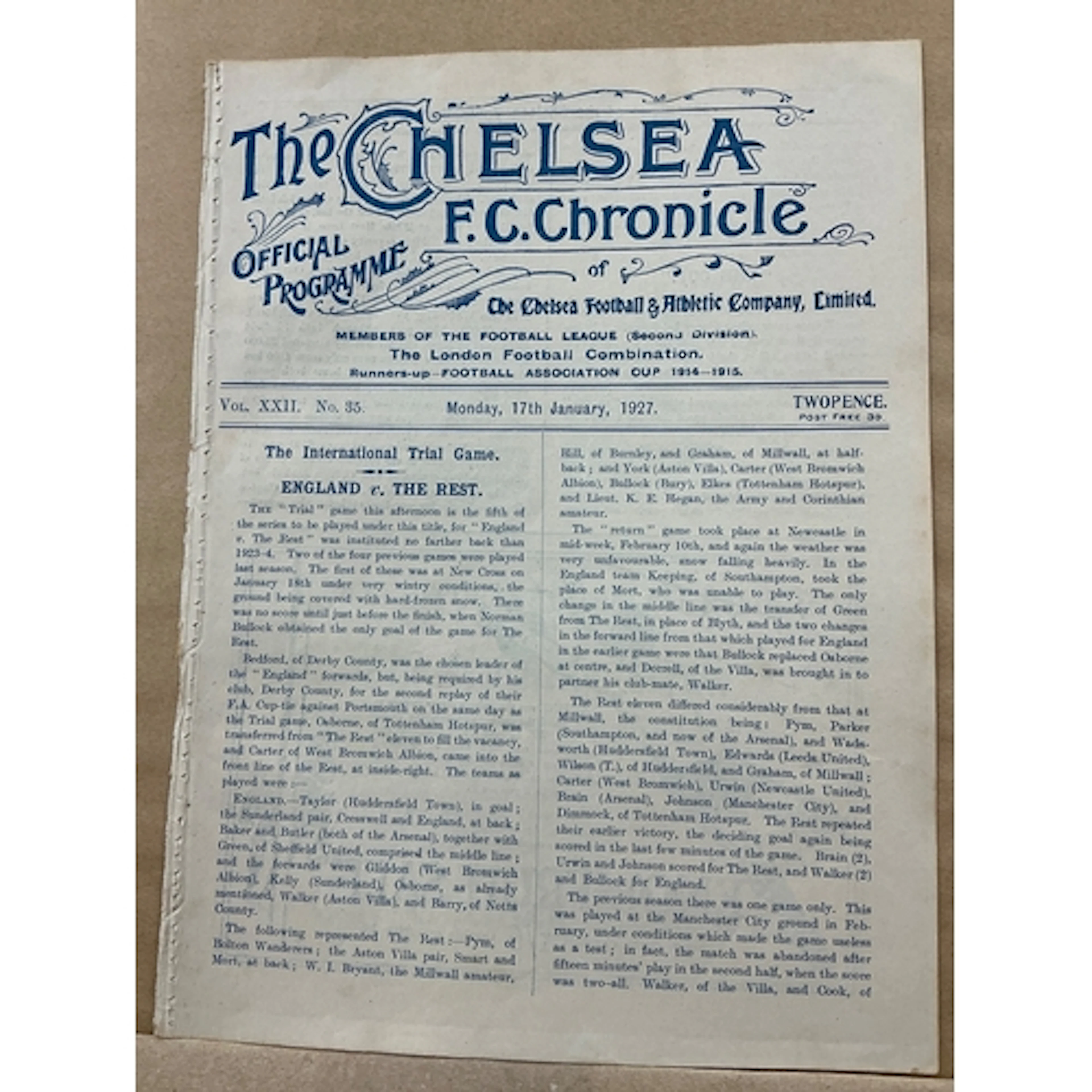 1926 - 1927 England v The Rest Trial Match at Chelsea Footba...