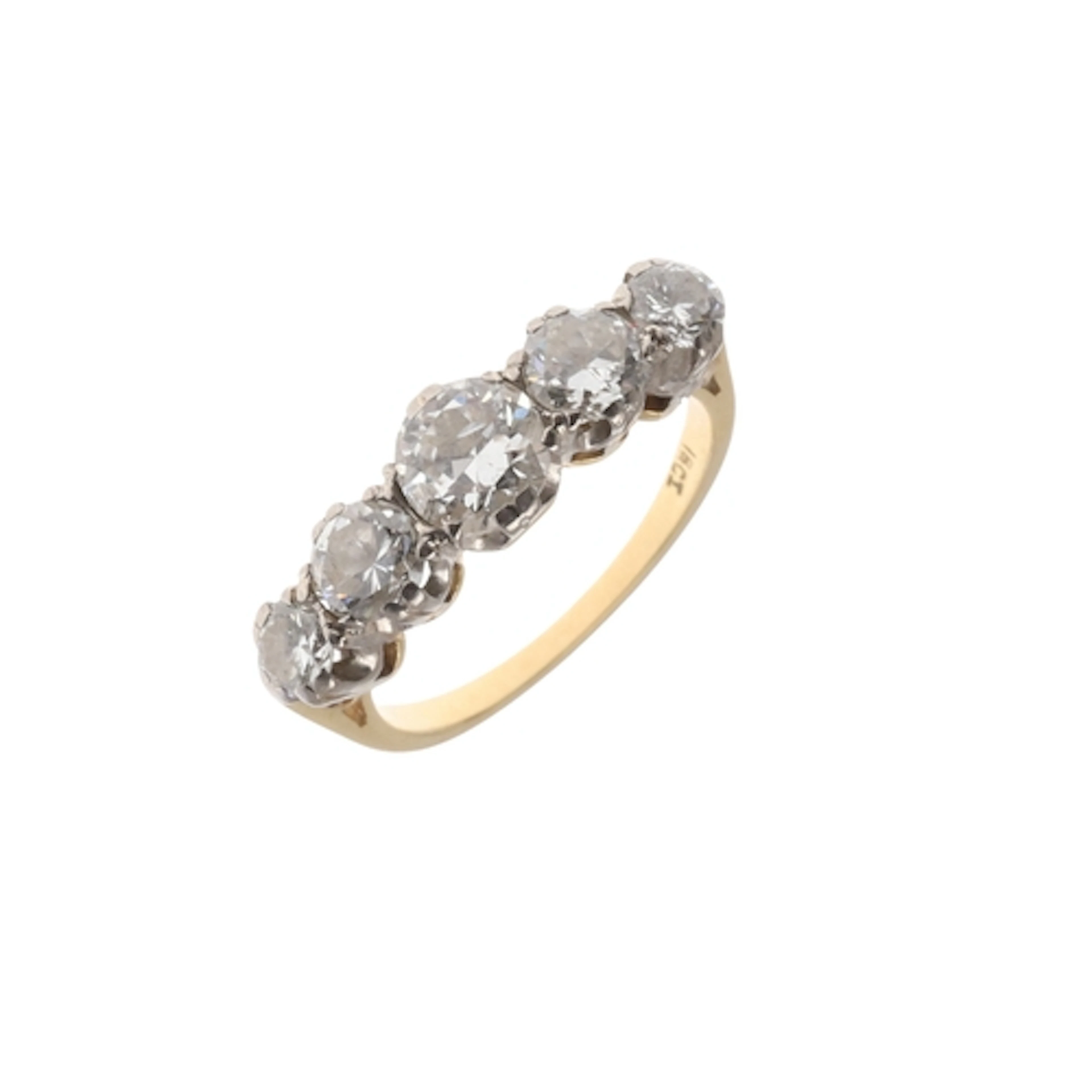 A DIAMOND FIVE STONE RING. mounted with five graduated round...