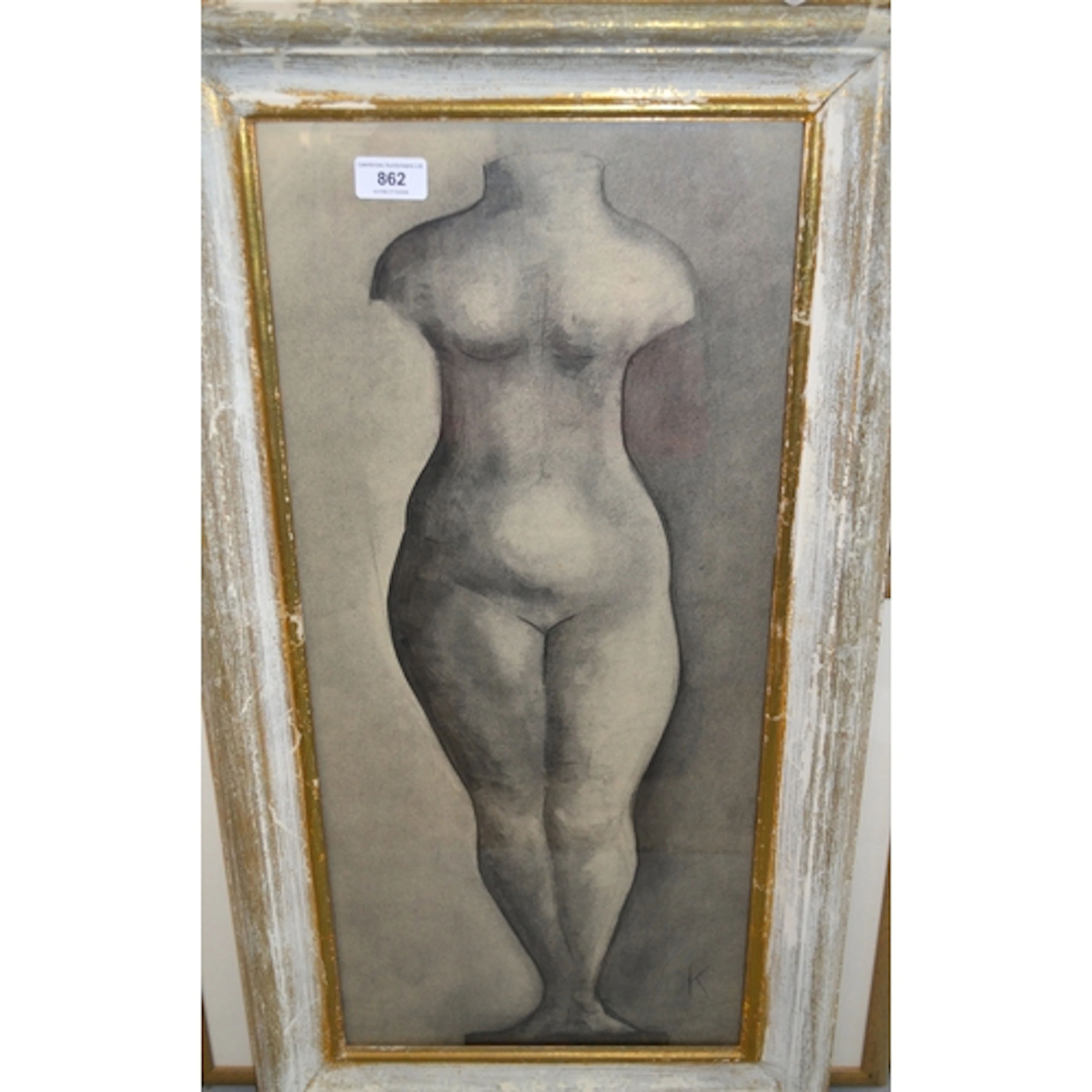 Mid 20th Century charcoal drawing, study of a female nude, s...
