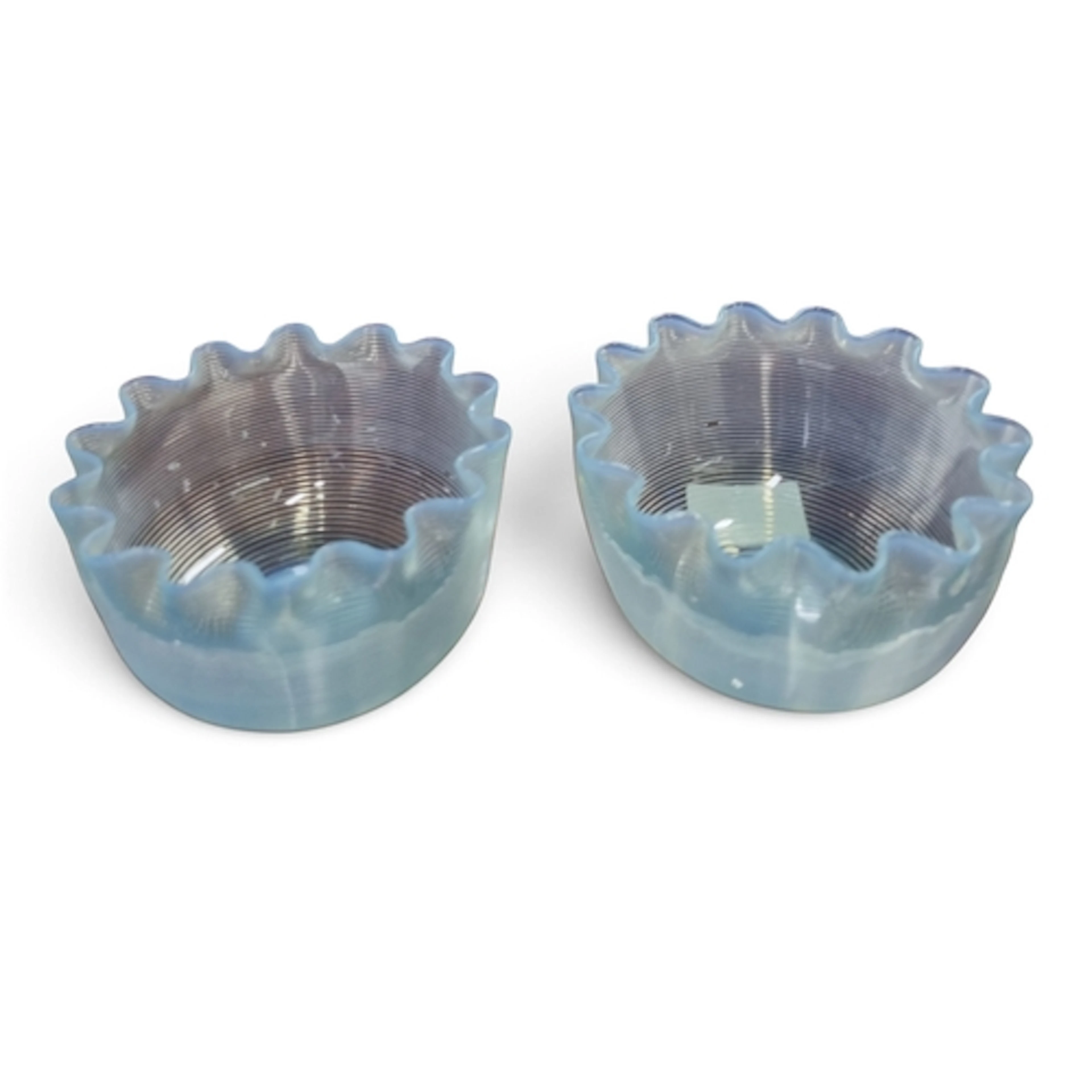 A good pair of 19th Century threaded glass aquamarine finger...