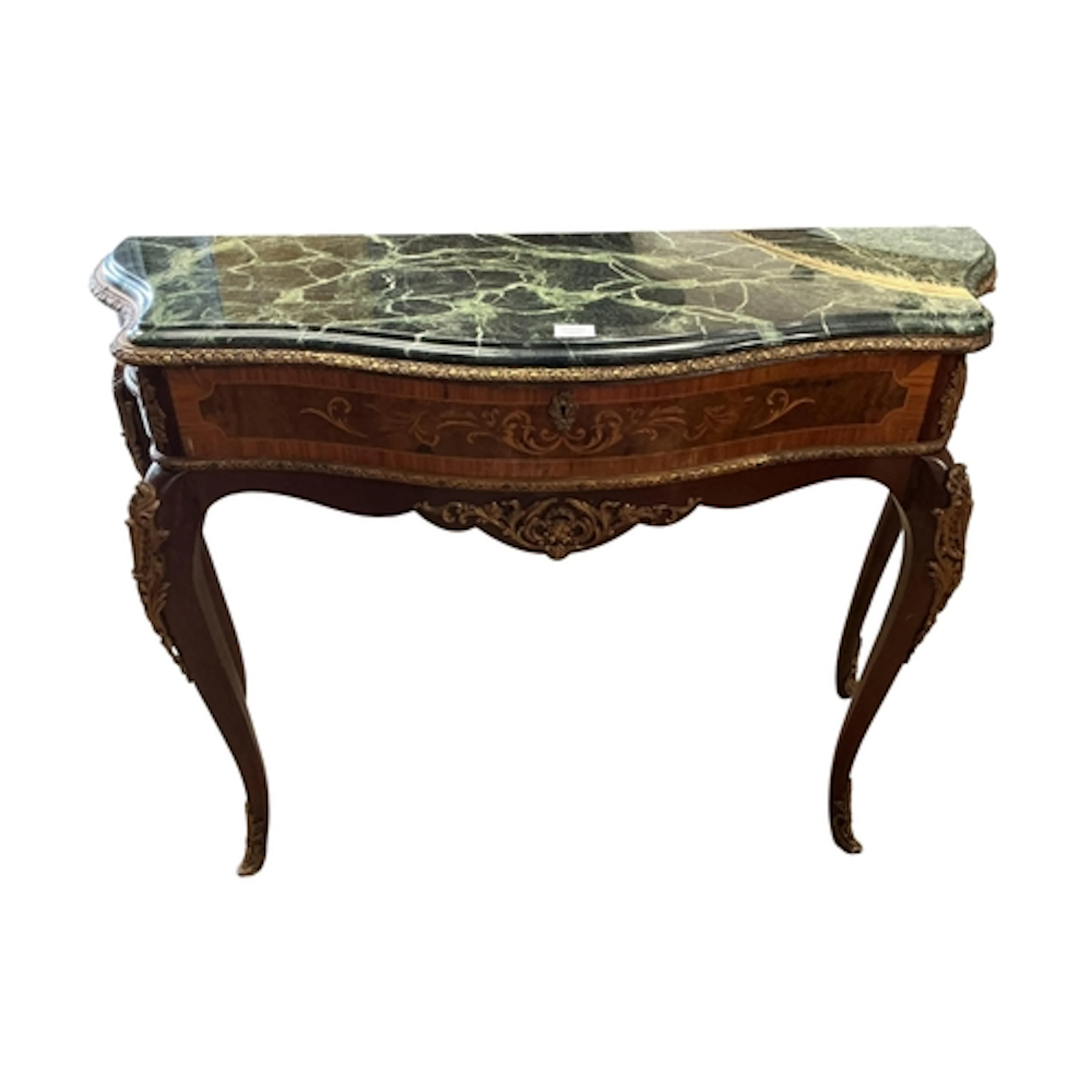 A Louis XVI style marble top serpentine console table, width...