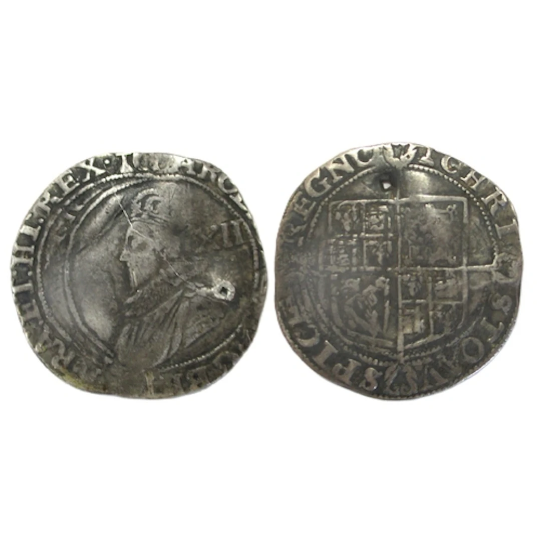 Collection includes a Charles I shilling (holed and appears ...