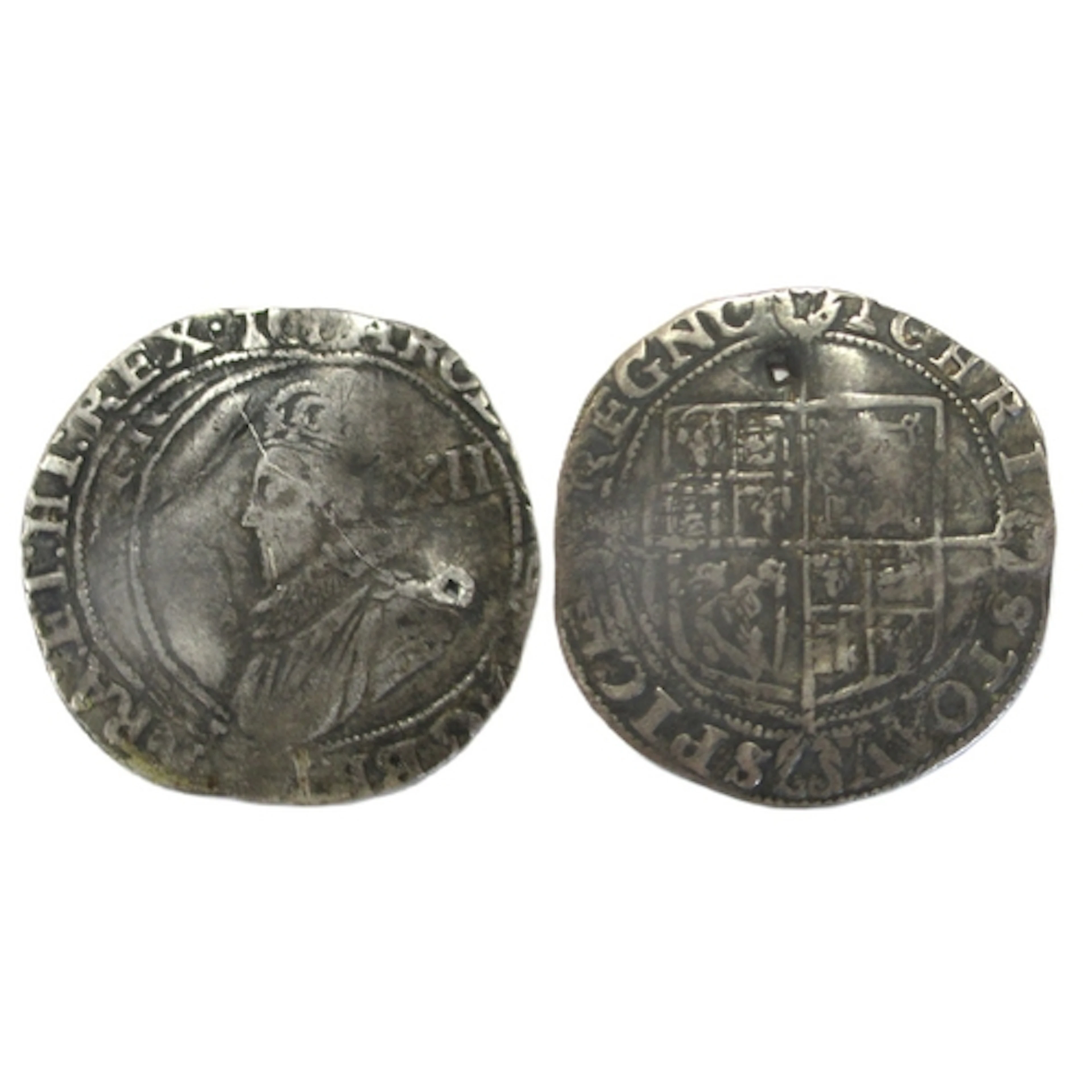 Collection includes a Charles I shilling (holed and appears ...
