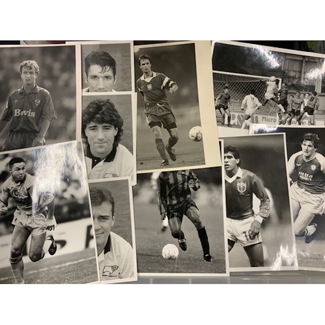 1990s Football Press Photos: Black and white with press stam...