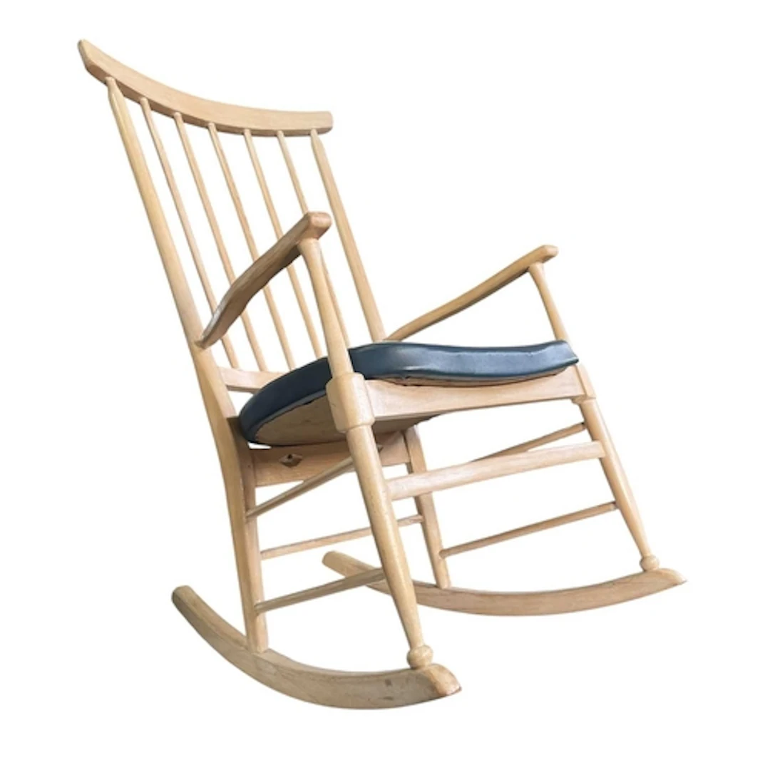 A retro 20th century Swedish design beech framed rocking cha...