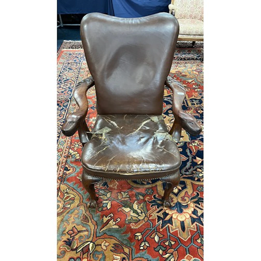 19tyh century mahogany framed leather carver chair with outs...
