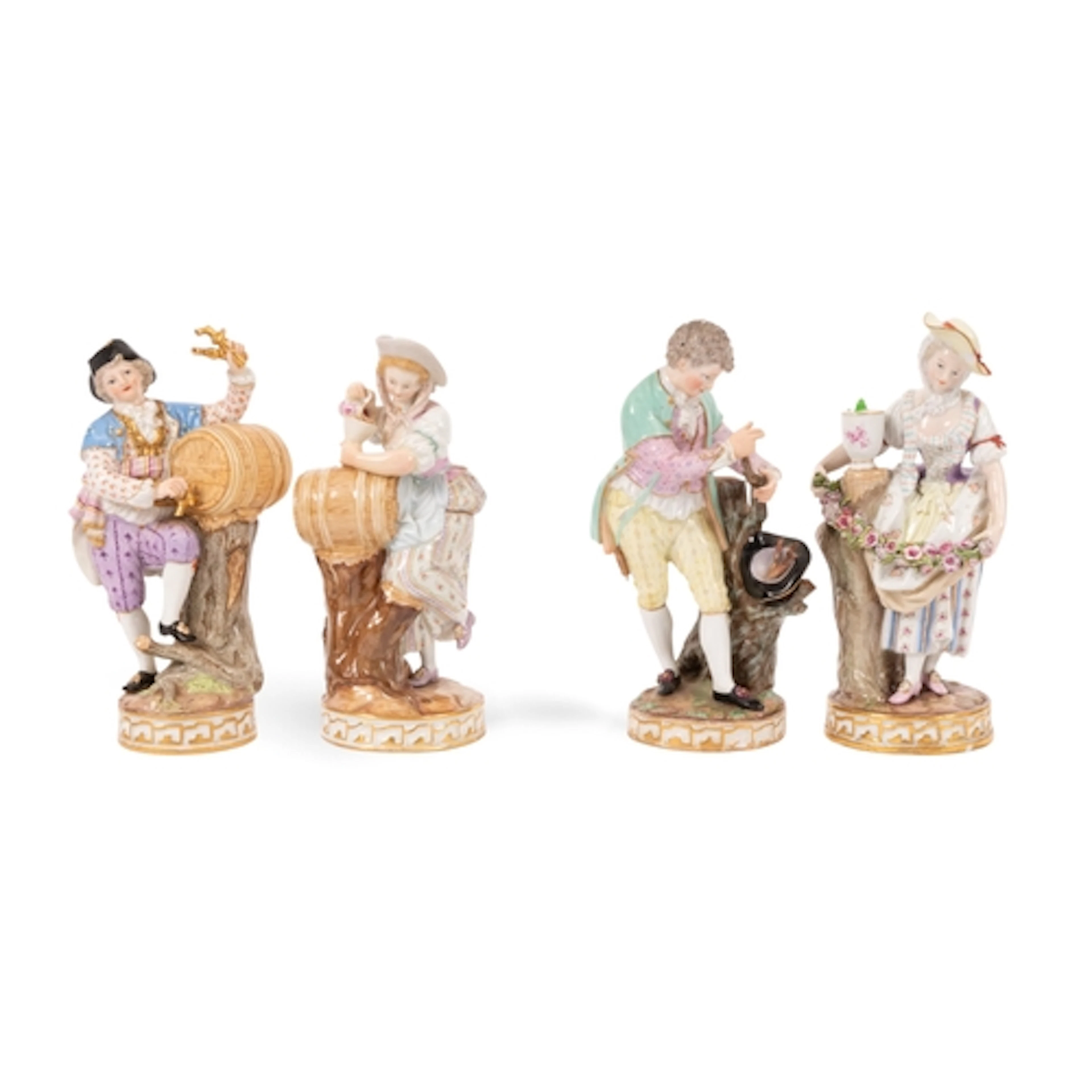 Two pairs of Meissen figures, 19th century, after models by ...