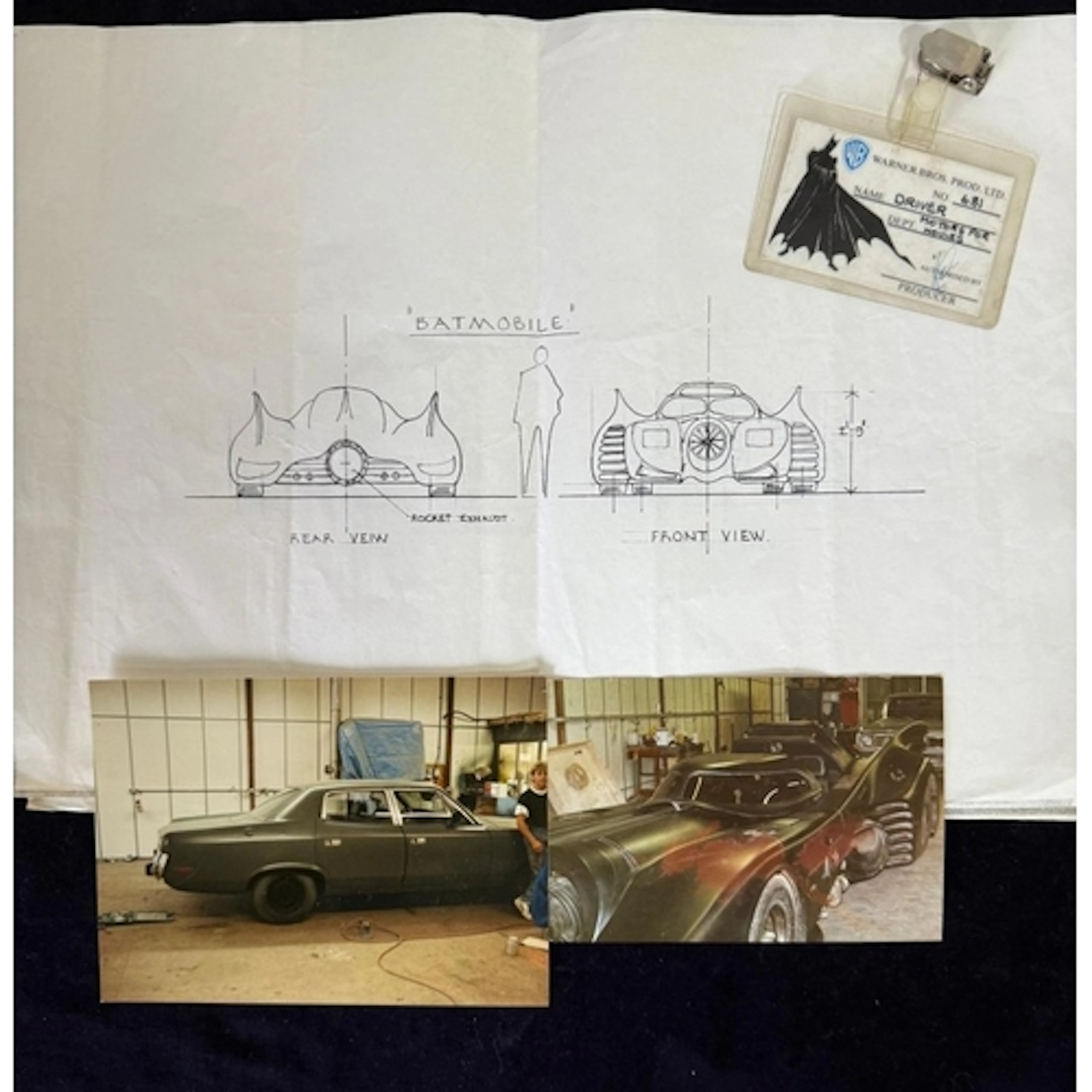 A set of blueprint drawings of the Batmobile from Tim Burton...