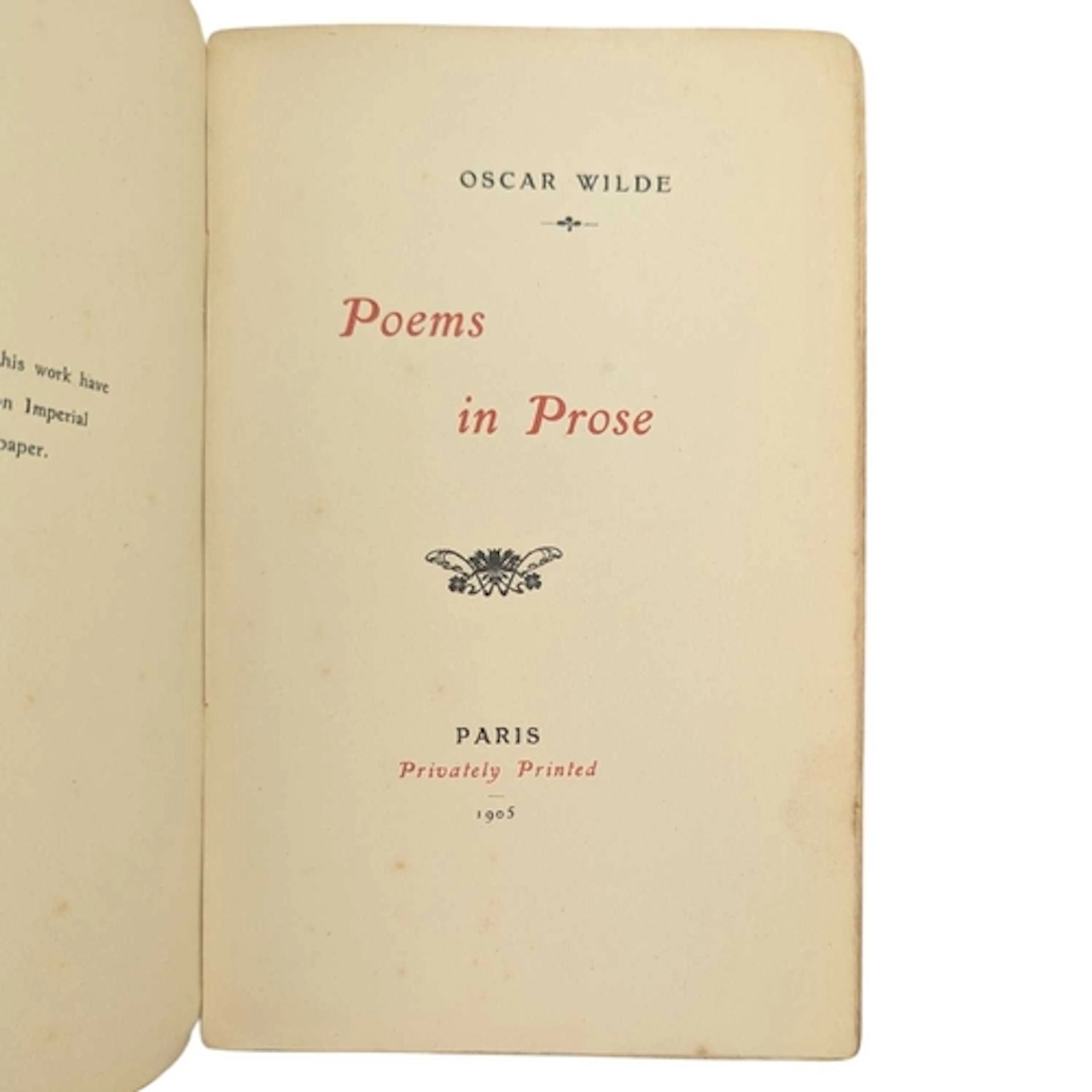 Wilde, Oscar. 1905 Poems in Prose. Paris: Privately Printed....