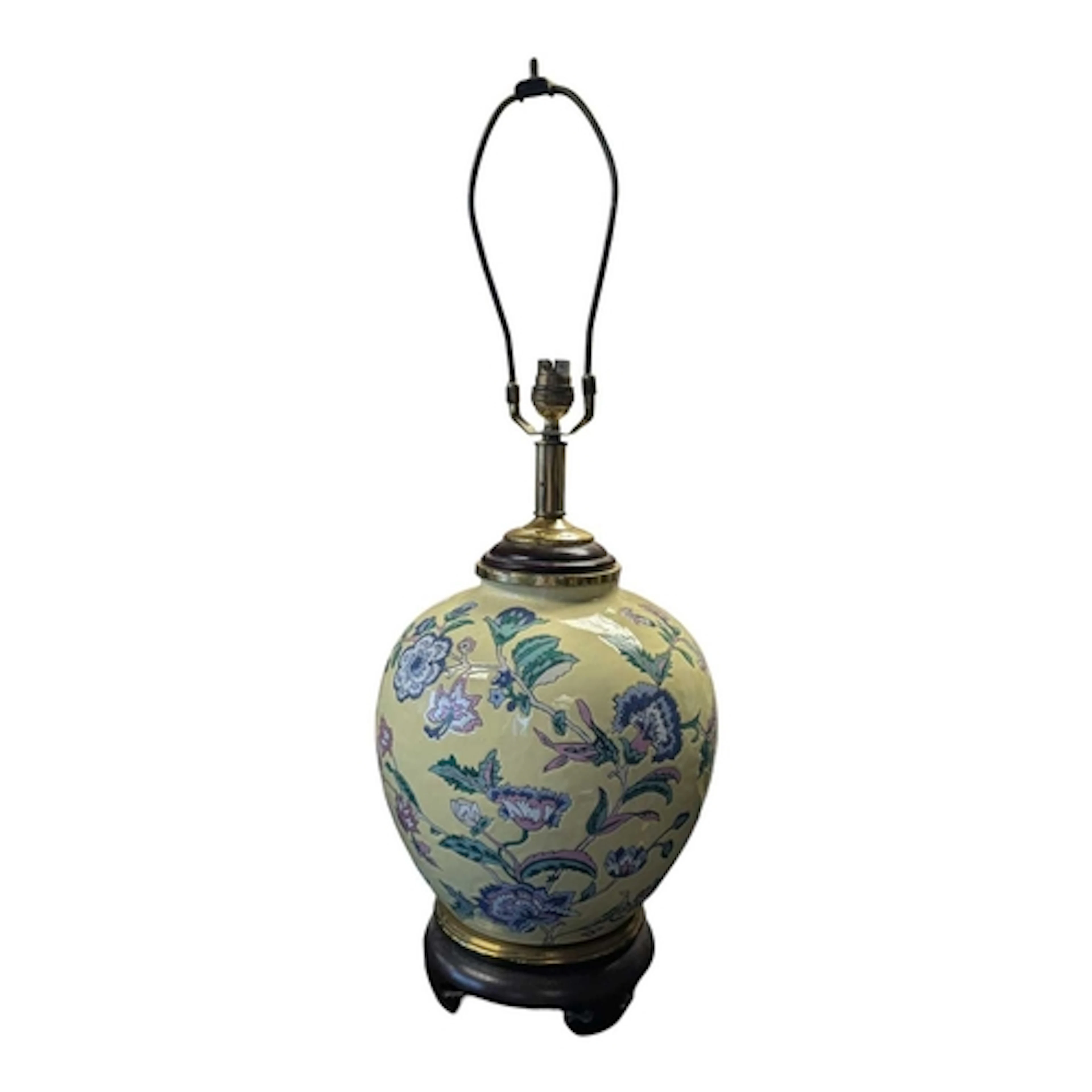 A vintage 20th century Chinese ceramic ginger jar lamp. Rais...
