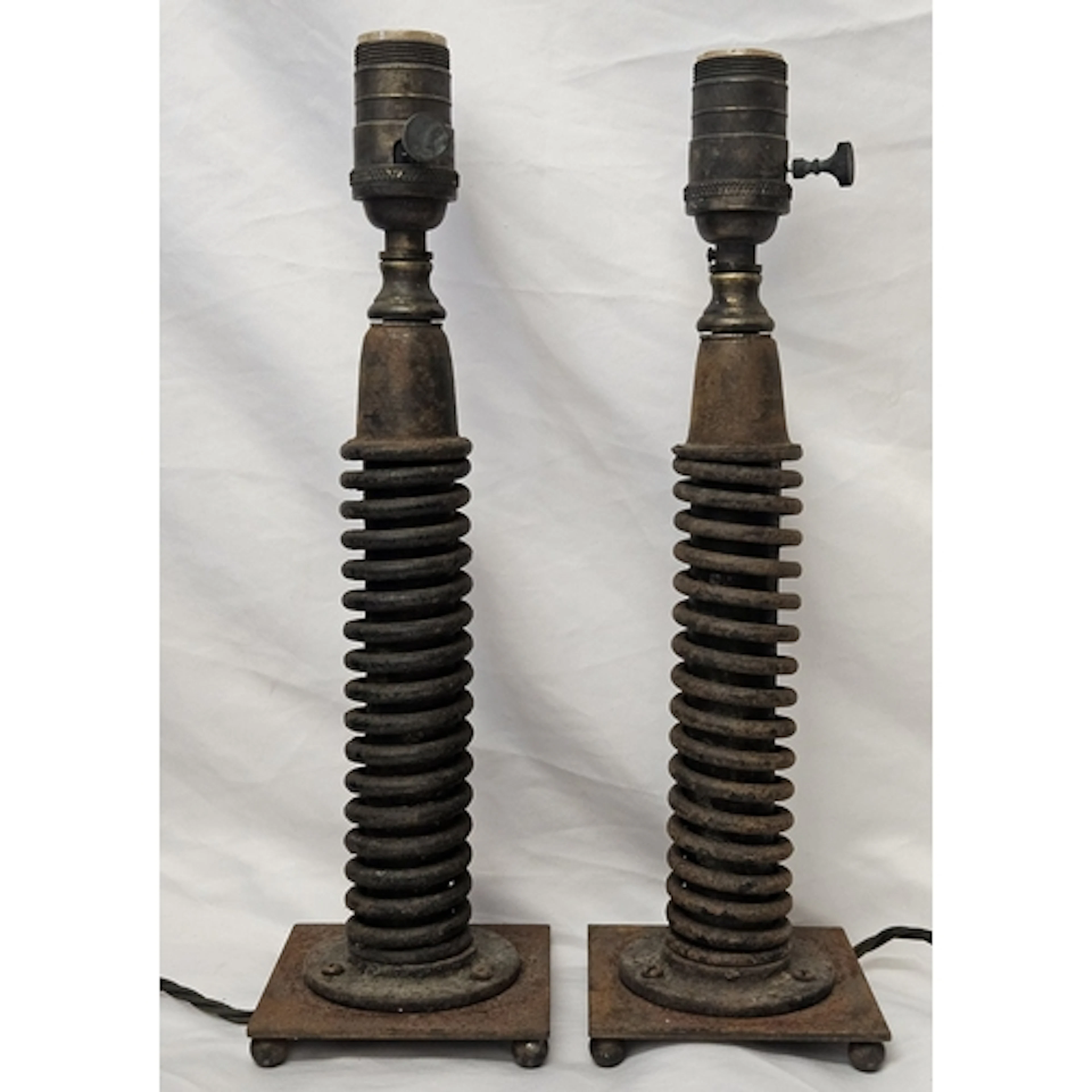 Pair Metal Table Lamps, formed from large industrial springs...
