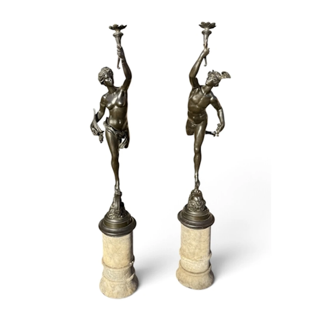 A PAIR OF 19TH CENTURY BRONZE FIGURES DEPICTING MERCURY AND ...