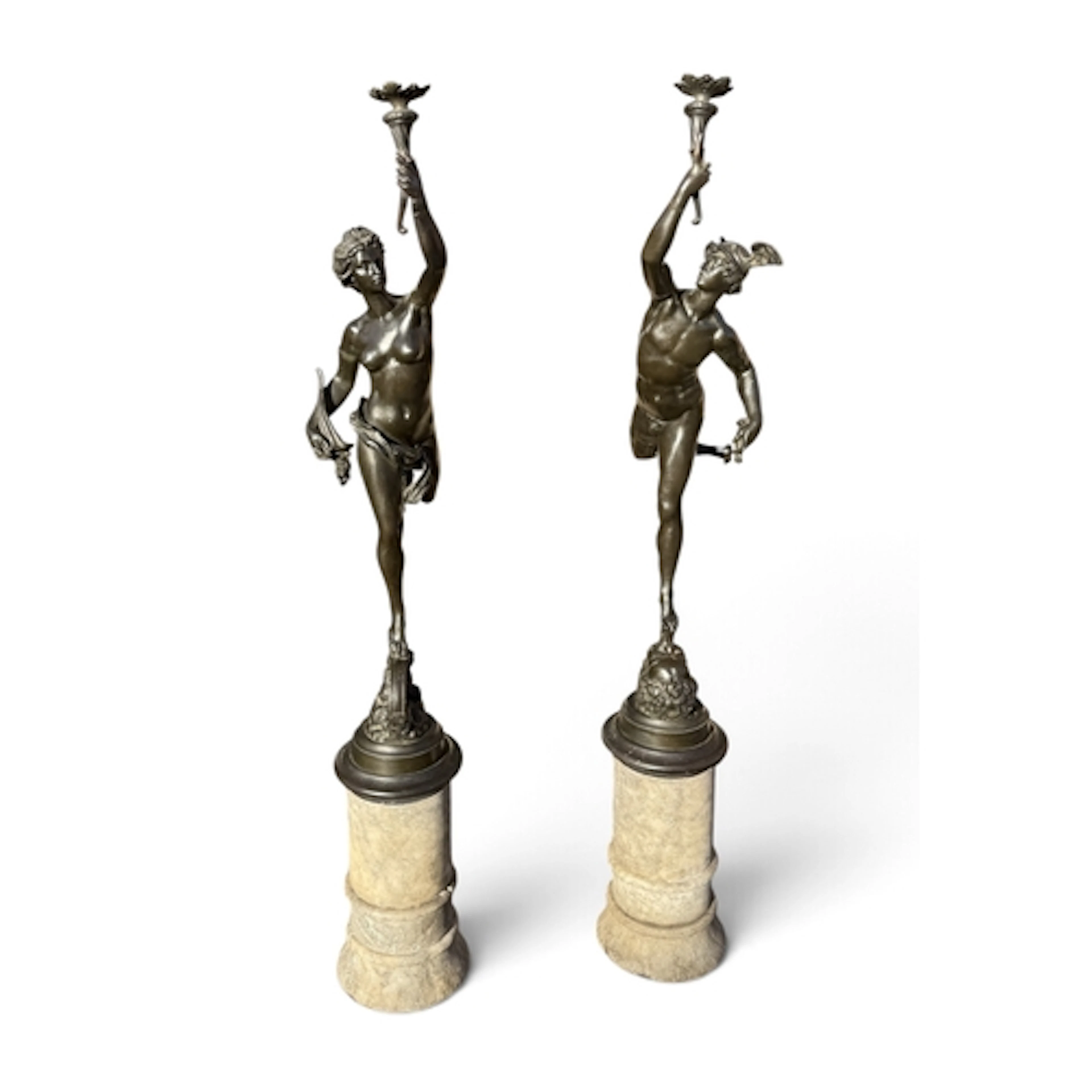 A PAIR OF 19TH CENTURY BRONZE FIGURES DEPICTING MERCURY AND ...