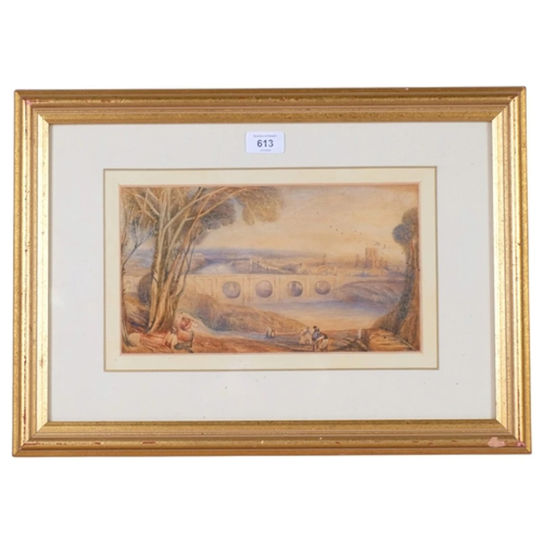 Follower of J M W Turner, view of Kelso, 19th century waterc...