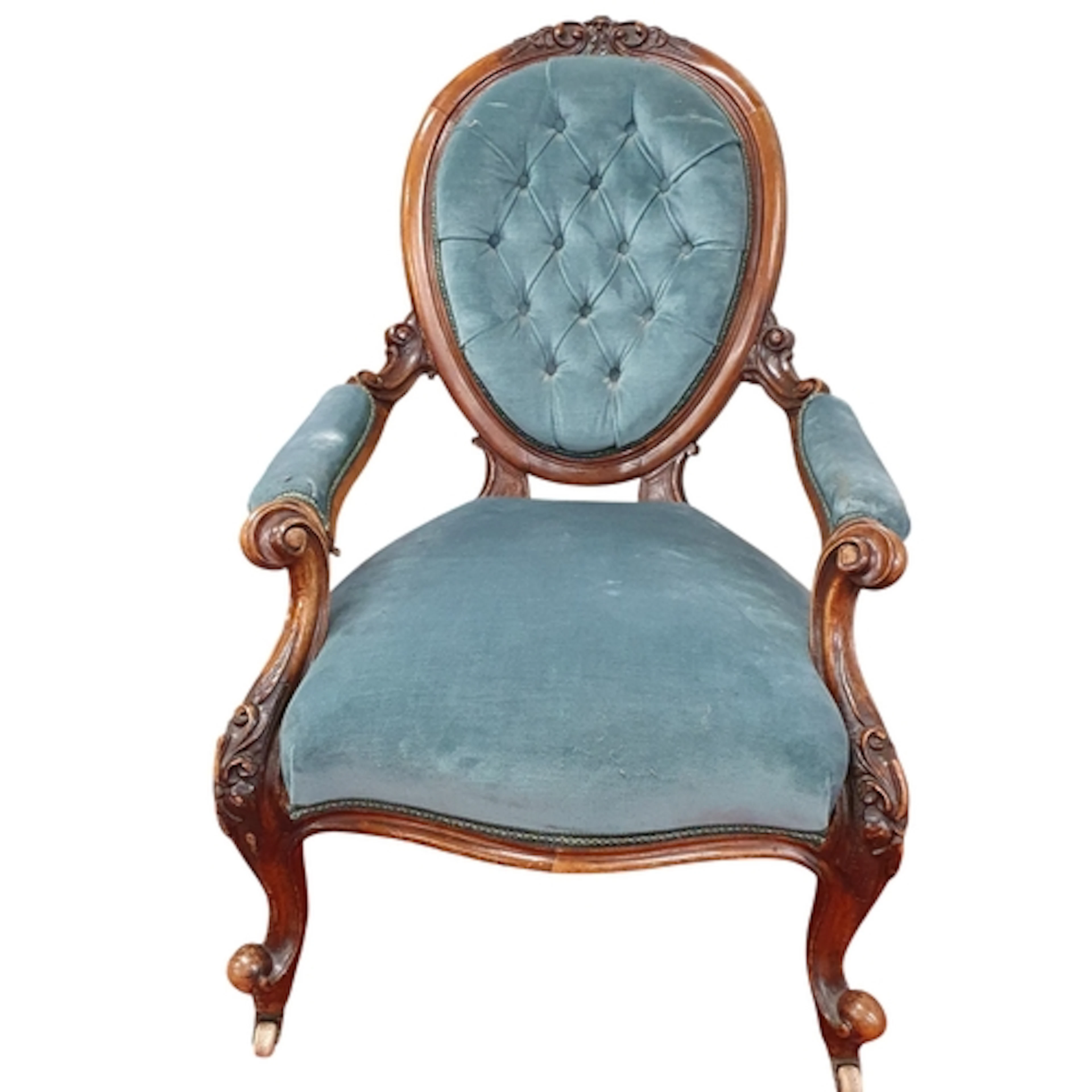 A 19th Century Mahogany Showframe Armchair with deep button ...